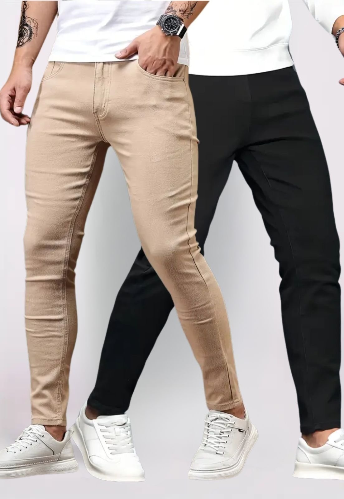 Imagem principal Kit 2 Calça Masculina Tempo Hábil Bege e Preto Sarja Corte Tradicional 5 Estilo multicolorido