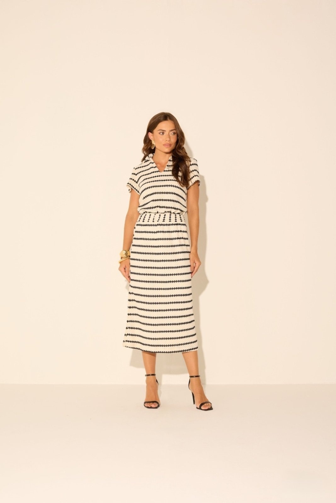 Imagem principal Saia Vanibele Midi Listrada Vanibele estampado/listrado/off-white