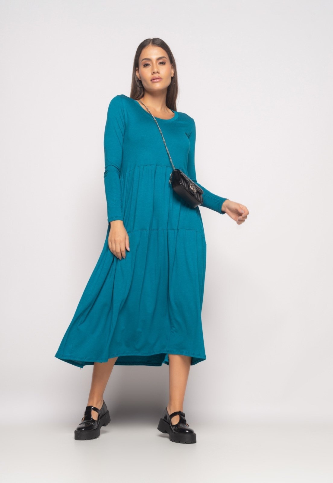 Imagem principal Vestido Midi Manga Longa Com Babado Malha Salvatore Salvatore Fashion azul