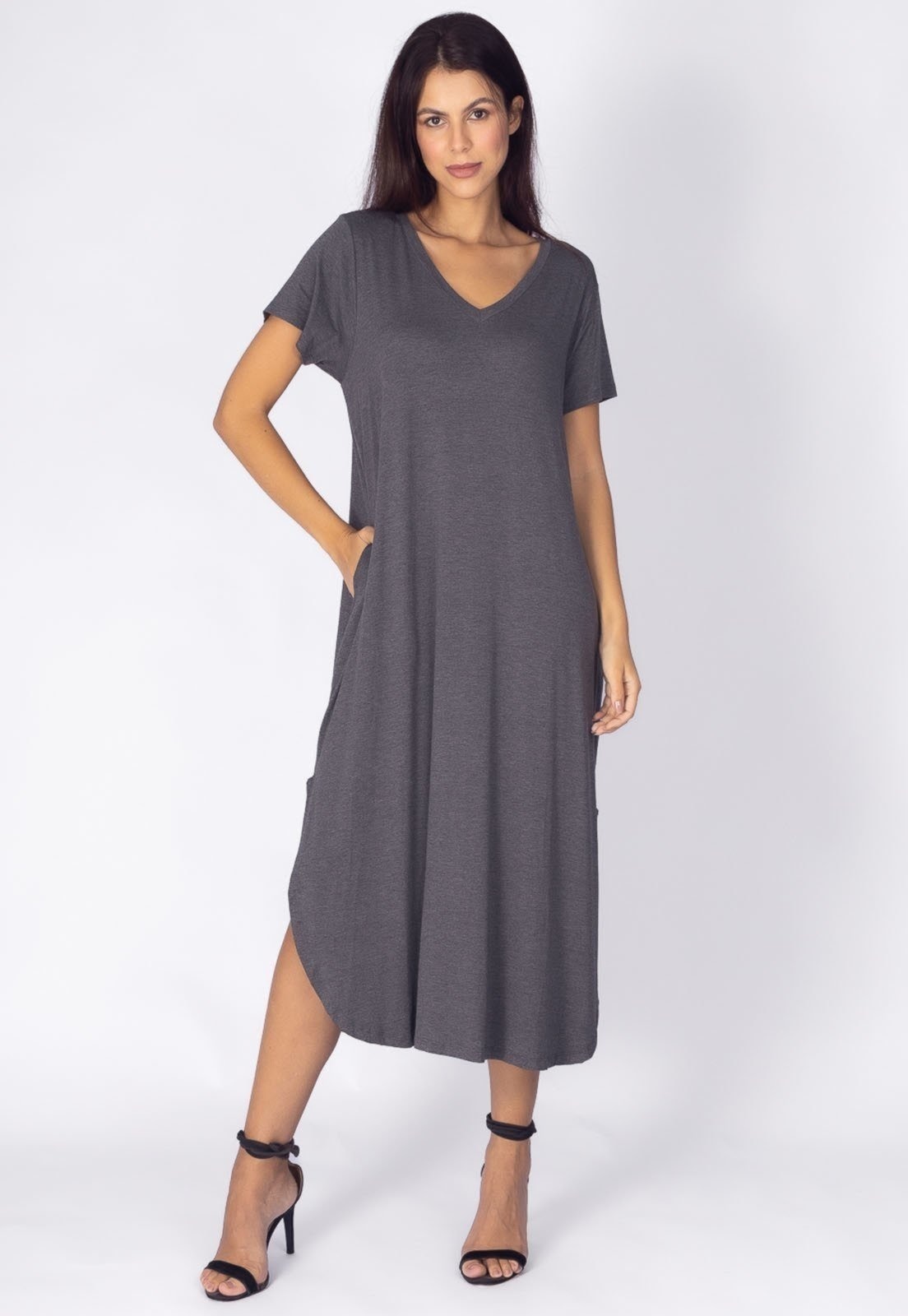 Imagem principal Vestido Amazonia Vital Midi Abapã Malha com Bolso Mescla Amazonia Vital cinza