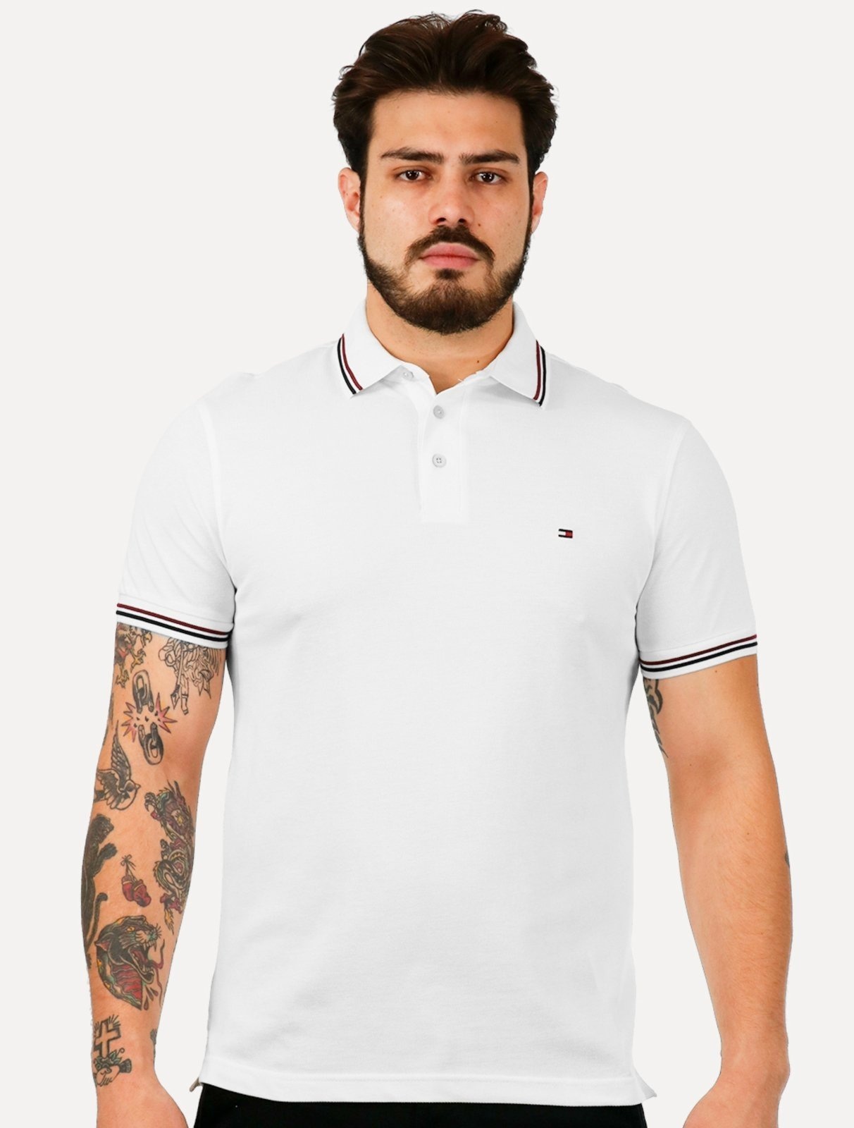 Imagem principal Polo Tommy Hilfiger Masculina Slim Tipped Collar Branca Tommy Hilfiger branco