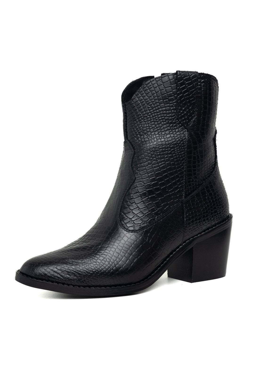 Imagem principal Bota Western Texana Bico Fino Cano Curto Country Couro Croco TELLINI STORE preto