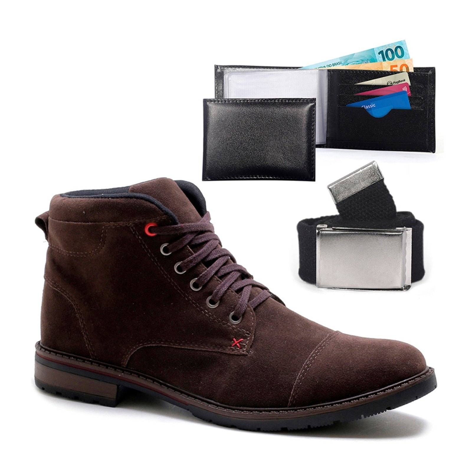 Imagem principal Bota Masculina Com Carteira E Cinto Bredeni Confortavel Coturno Estilo Casual BREDENI marrom