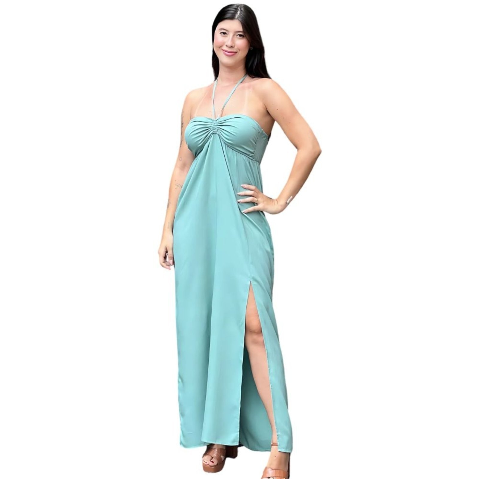 Imagem principal Vestido Franzido Sawary Fashion Estelar Sawary Fashion verde
