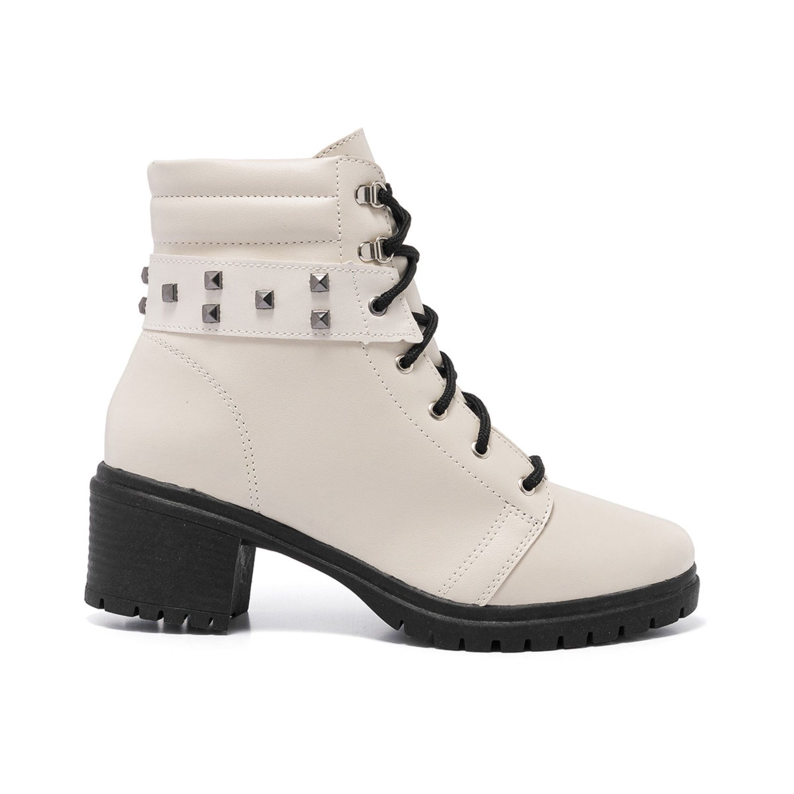 Imagem principal Bota Coturno Feminina Cano Baixo Tratorada Preto Confortável - Pirâmide Stessy Shoes off-white