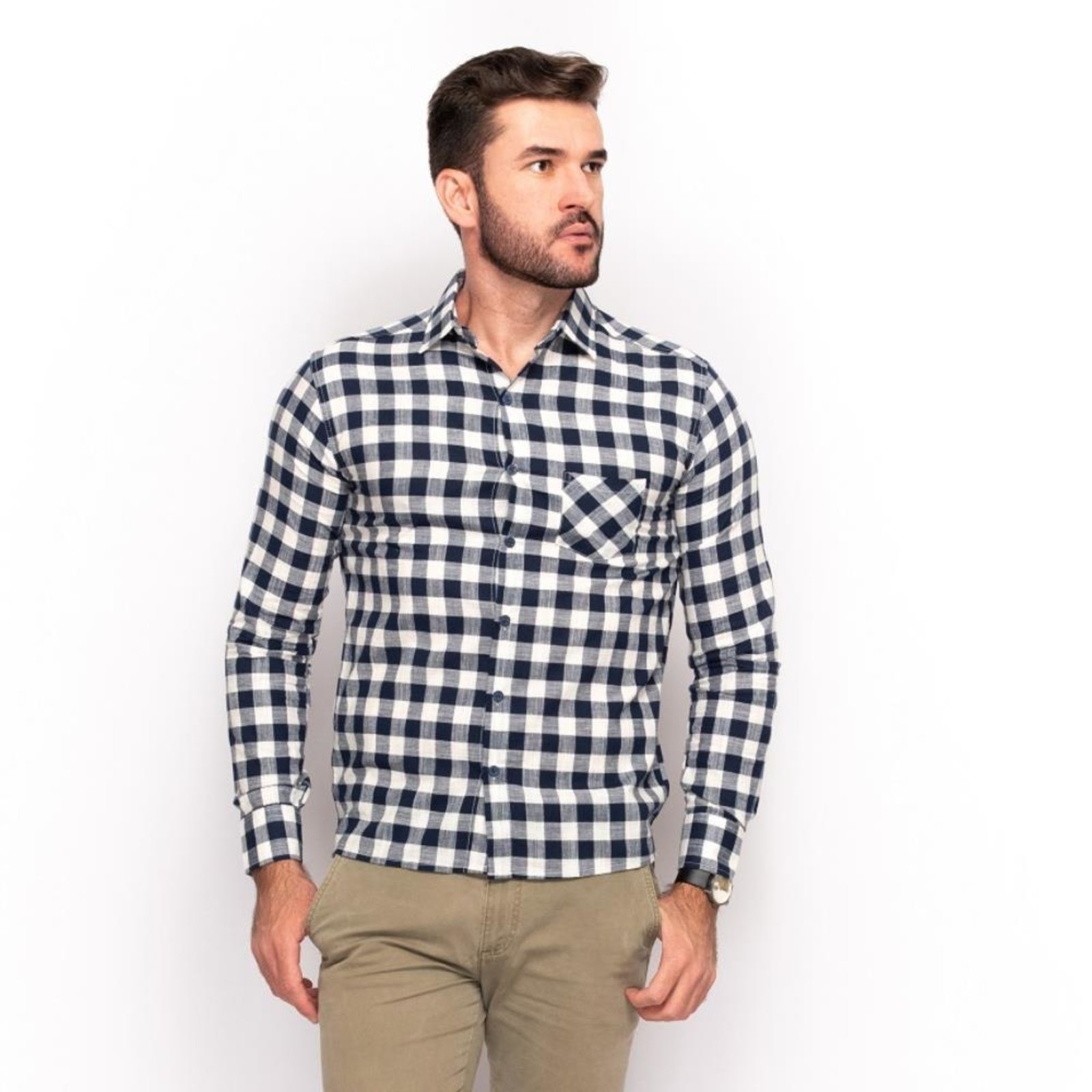 Imagem principal Camisa Social Masculina Teodoro ML Flamé Algodão Xadrez Marinho GG TEODORO CAMISARIA azul marinho