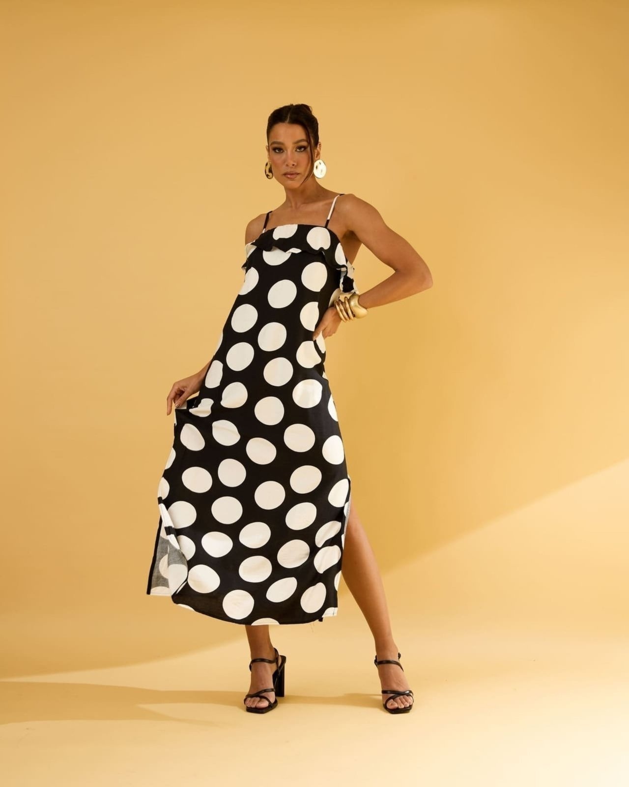 Imagem principal Vestido Poá Feminino Midi Com Alça Casual Lemier Collection LEMIER preto