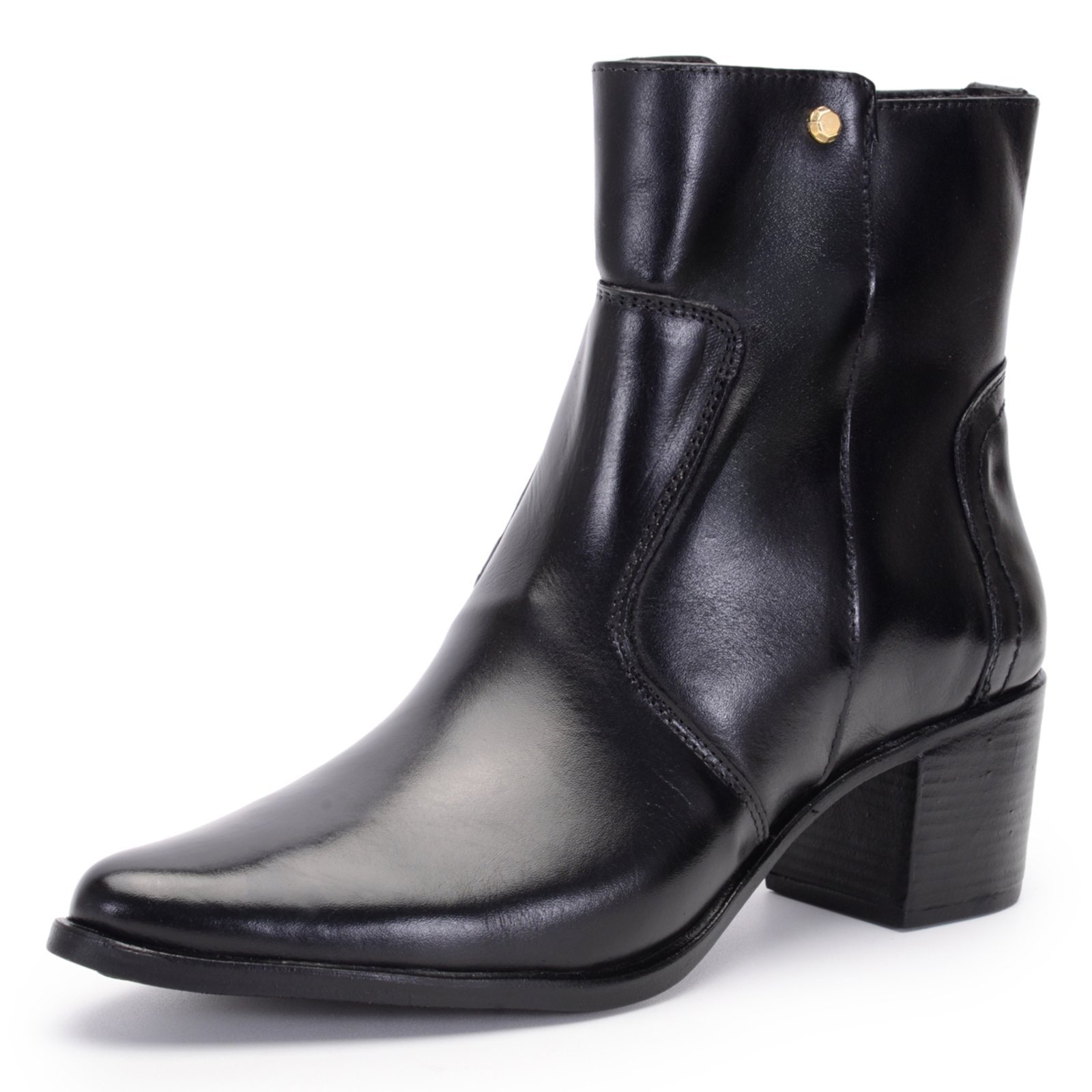 Imagem principal Bota Feminina Ferrile Bico Fino Cano Curto Salto Bloco Preta 5502 Ferrile preto