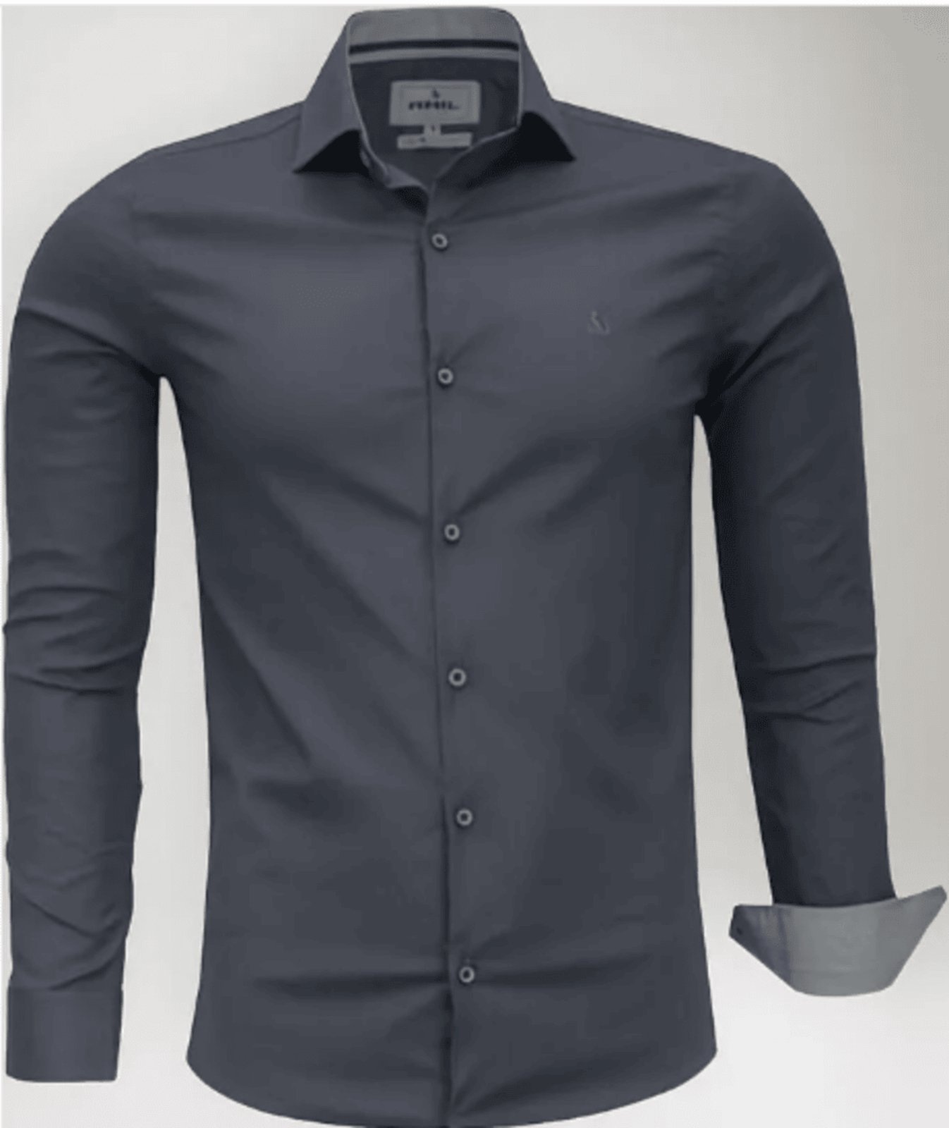 Imagem principal Camisa Social Amil Slim Flash Algodão Com Elastano Manga Longa Luxo Chumbo Amil cinza