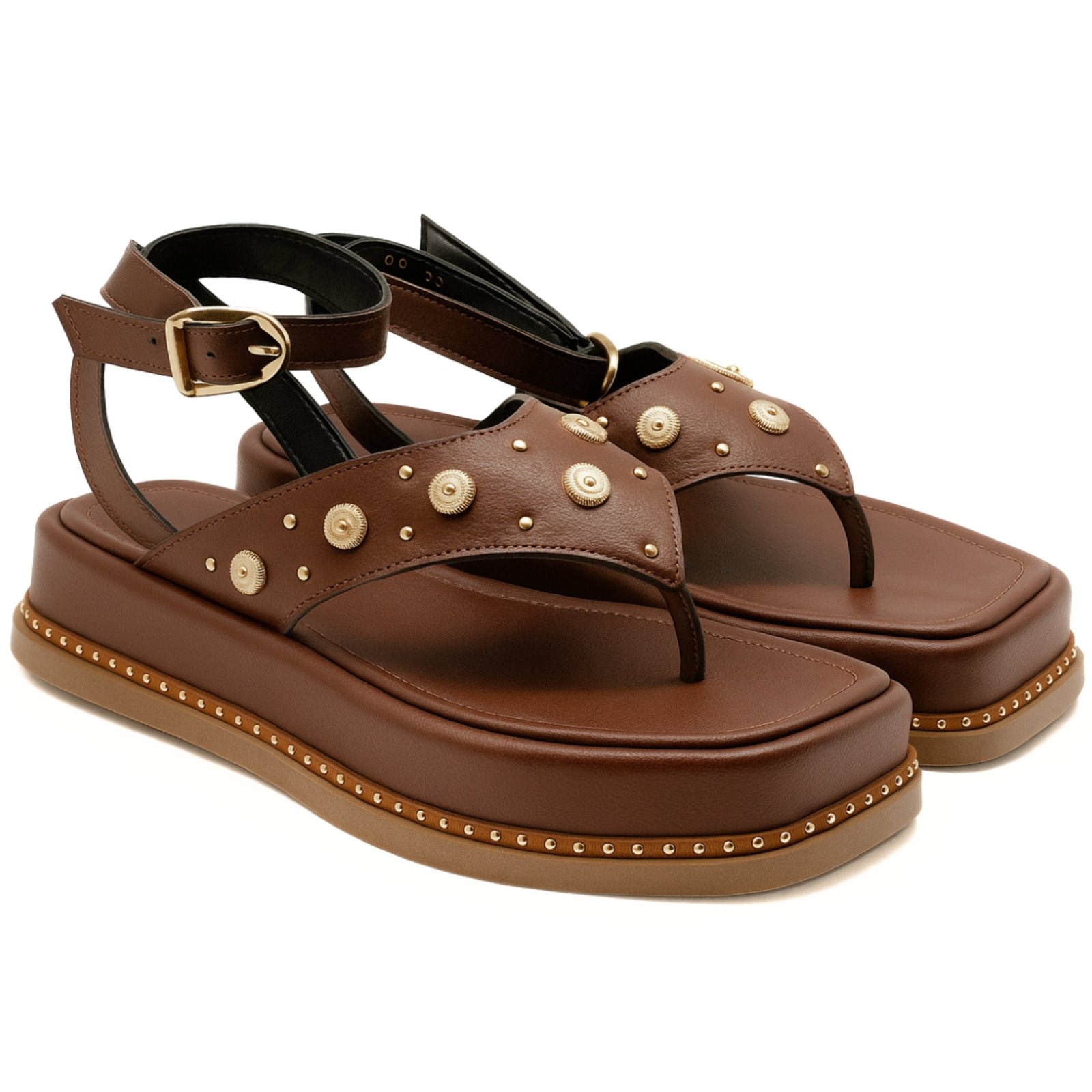 Imagem principal Sandália Flatform Feminina Papete Tiras Fivela 23402 Floter Cacau Sete Sales marrom