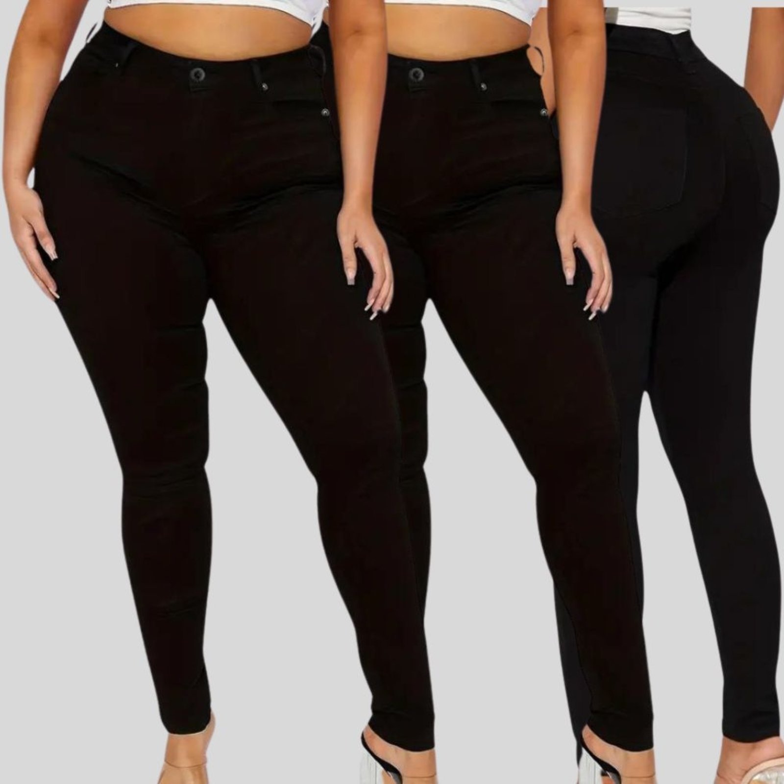 Imagem principal Kit 3 Calça Jeans Feminina Tex Jeans Plus Size Skinny com Elastano e Cintura Alta Preta TEX JEANS preto
