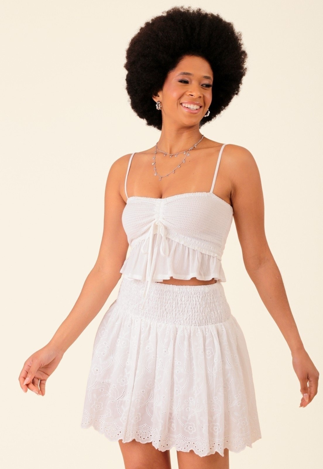 Imagem principal Saia Curta Pop Me Em Laise Cós Com Elastex Branca Pop Me off-white