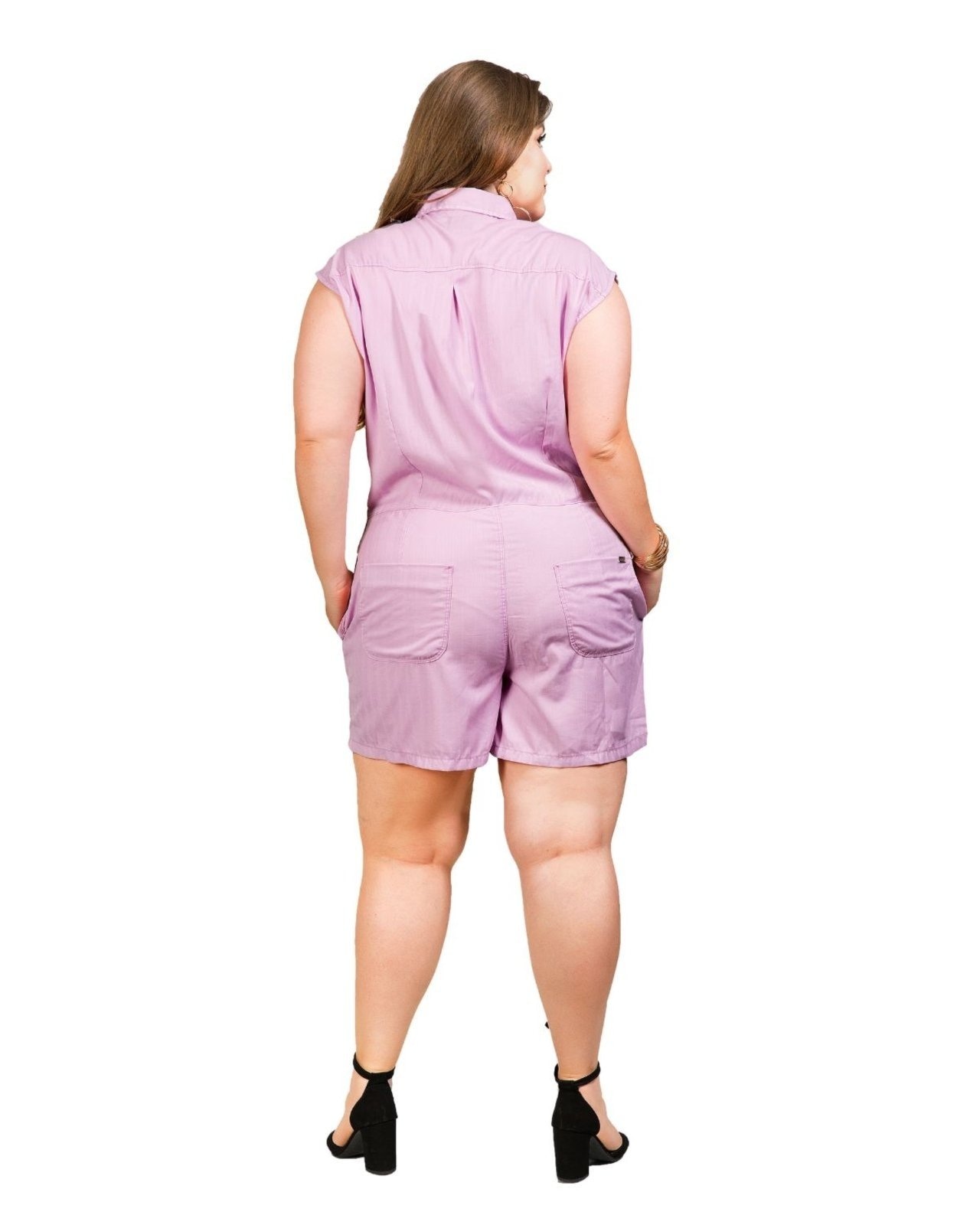 Imagem principal Macaquinho Razon Jeans Feminino Sarja Plus Com Bolso Embutido Razon Jeans lilás