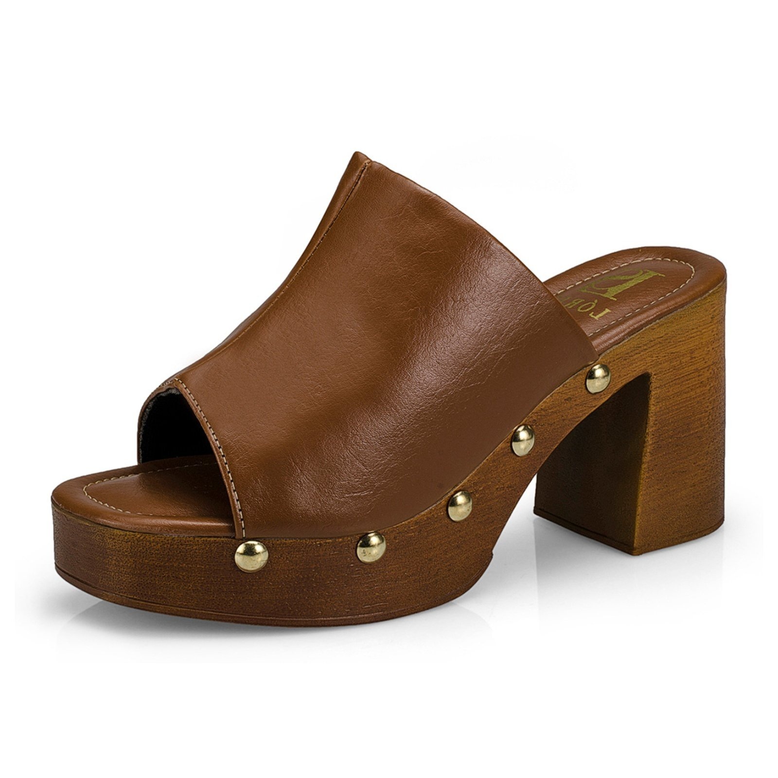 Imagem principal Tamanco Feminino Sandália Salto Alto Grosso Bloco Madeira 7011 LÓRIS SHOES caramelo