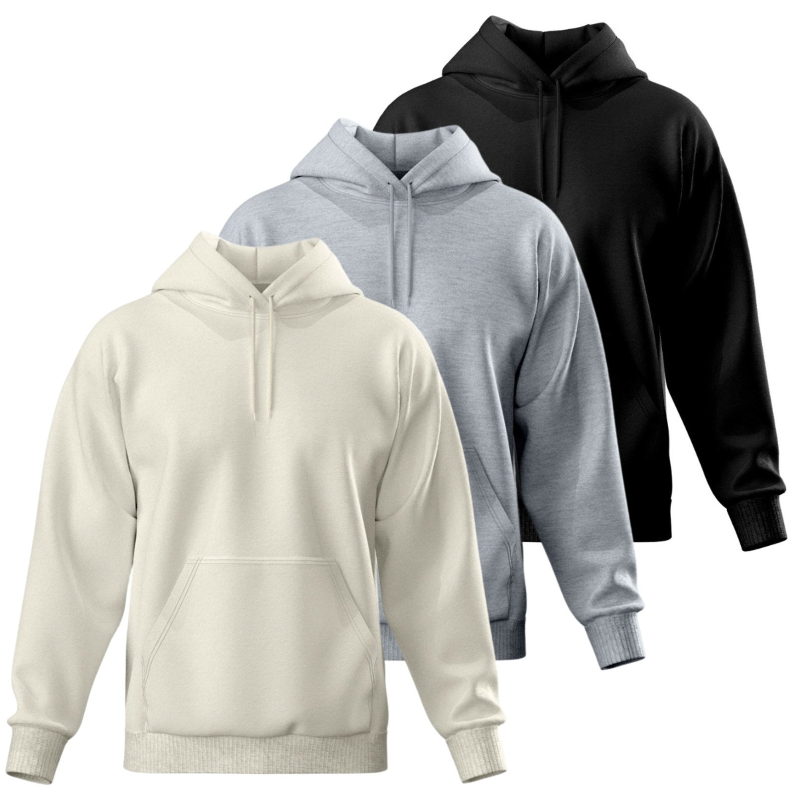 Imagem principal Kit 3 Blusa de Frio Moletom Liso Casaco Canguru Fechado Com Capuz Inverno Relaxado cinza/off-white/preto