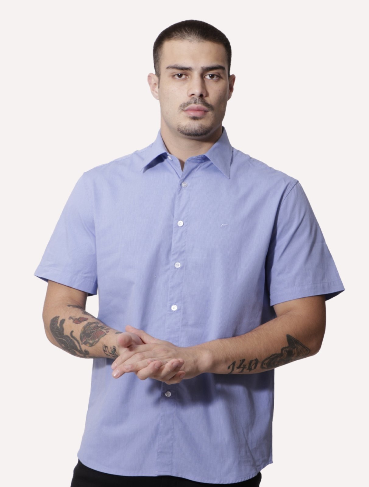 Imagem principal Camisa Ellus Masculina Regular Manga Curta Tricoline LY Stretch Jemez Listrada Ellus azul