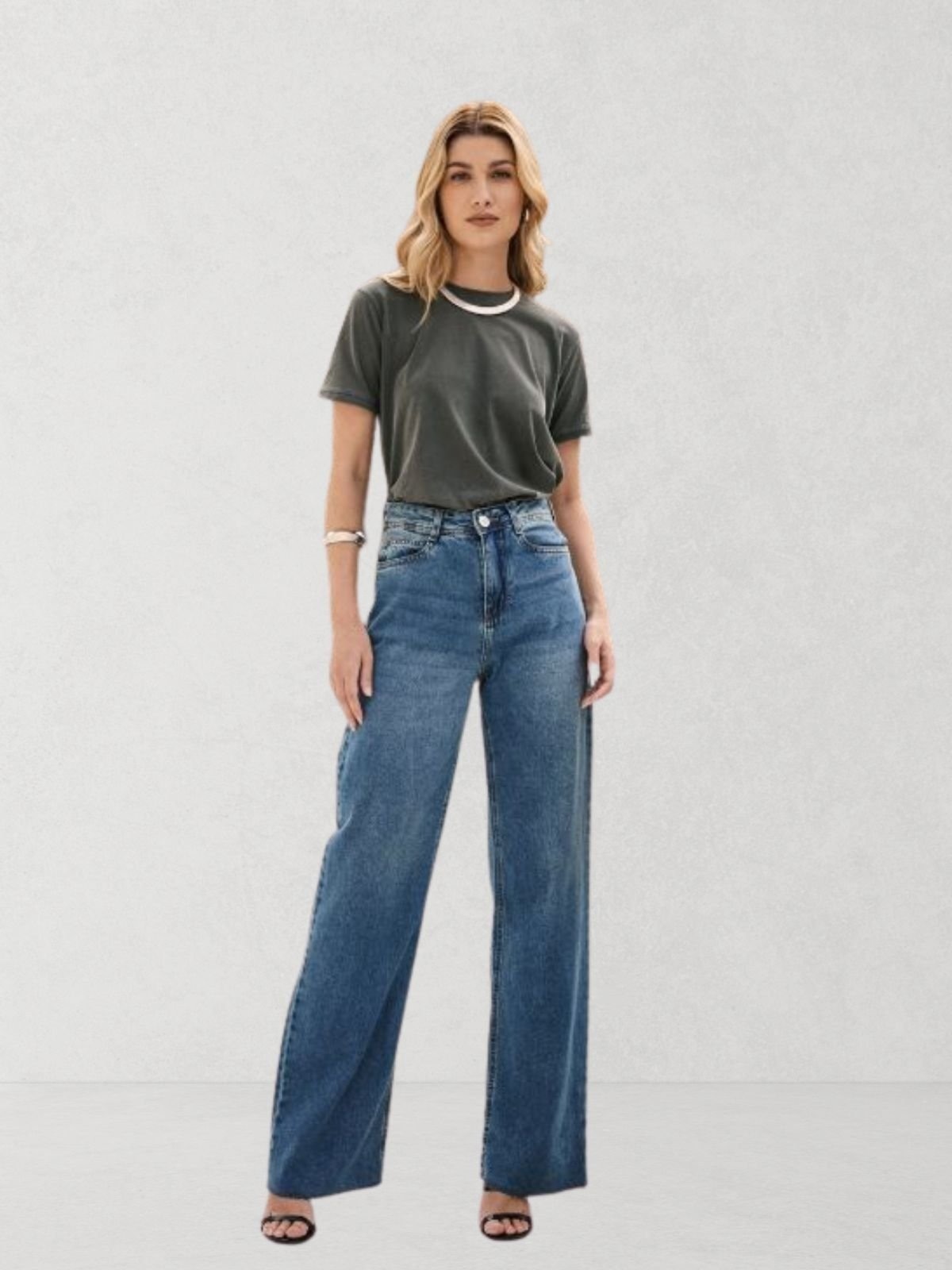 Imagem principal Calça Via Lessa Orlando Modelagem Wide Leg Jeans Médio Via Lessa azul