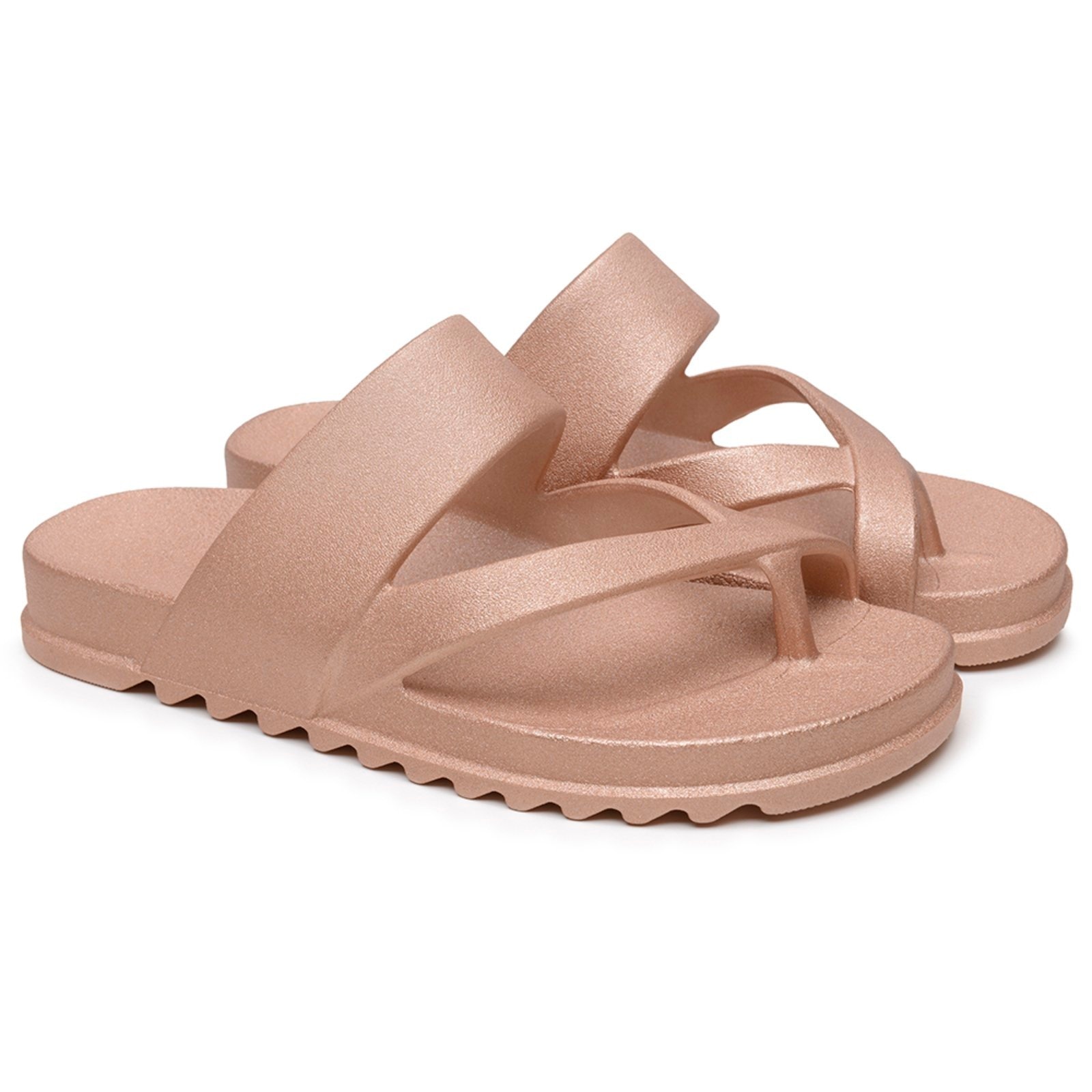 Imagem principal Chinela Feminina Anna Andrade Flat Casual Sandália Slide Moderna Estilosa Conforto Metalizada Anna Andrade rosê