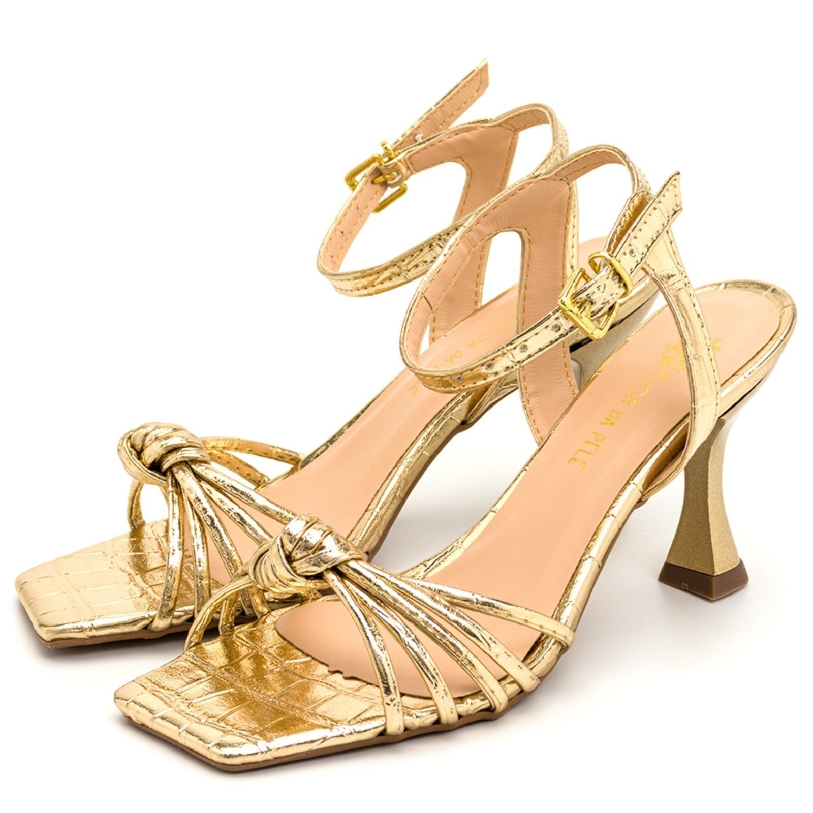 Imagem principal Sandália Feminina Salto Taça Craquelê Lançamento Sete Sales dourado