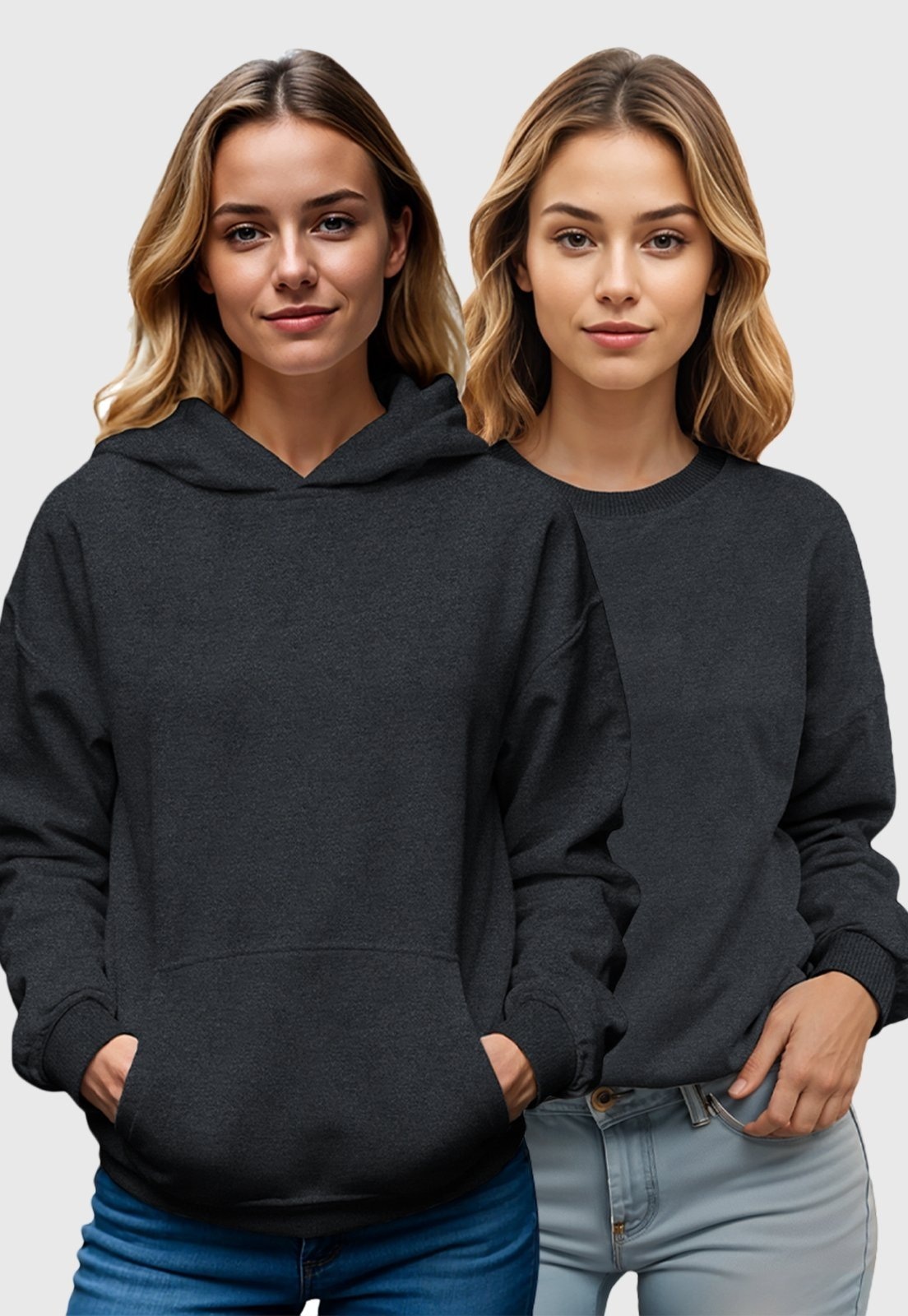 Imagem principal Kit 2 Moletom Canguru e Gola Redonda Feminino Flanelado Benellys Liso Chumbo Benellys grafite