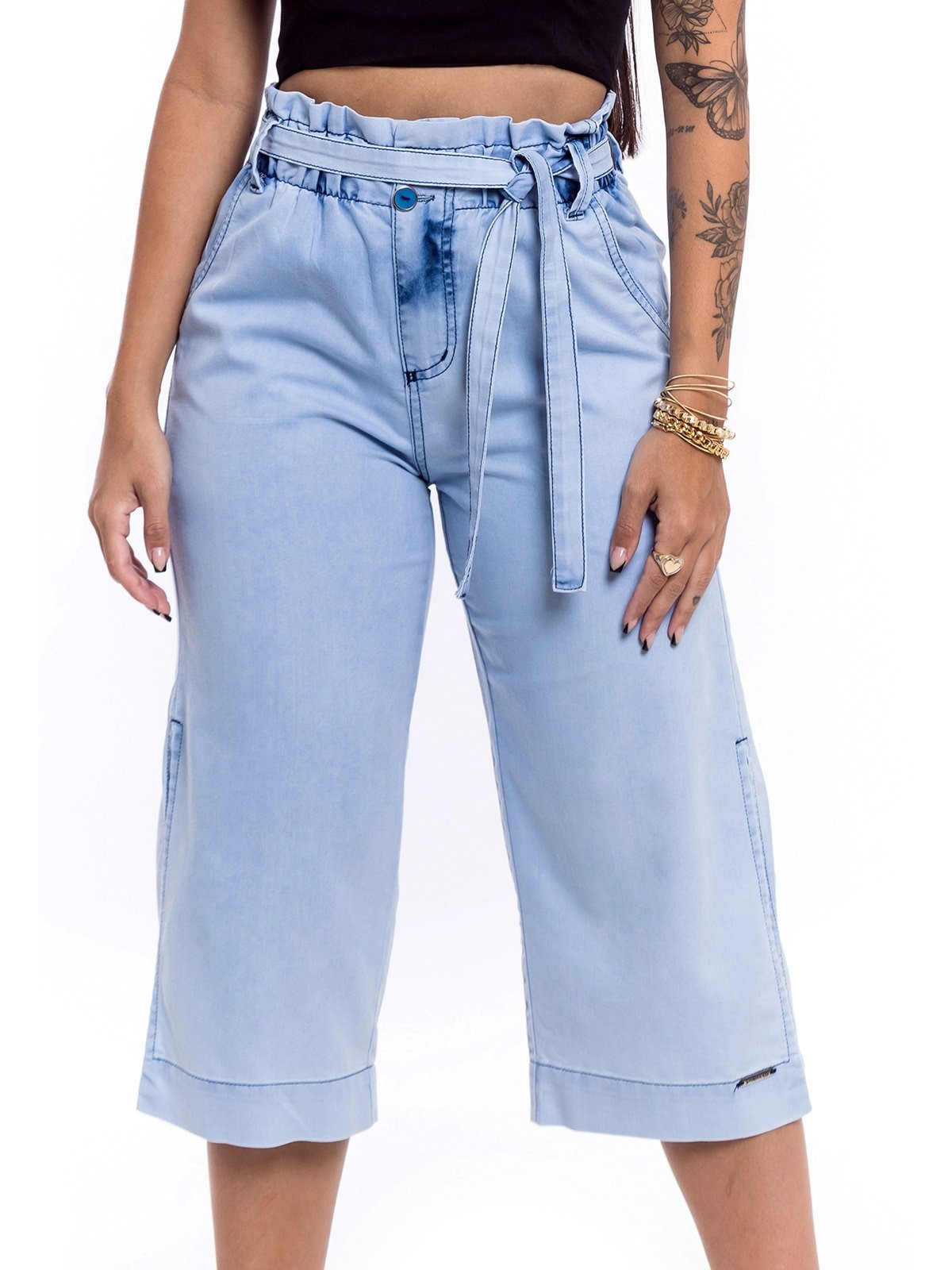 Imagem principal Bermuda Pantacourt Restrito Jeans Com Elástico Claro Restrito Jeans azul