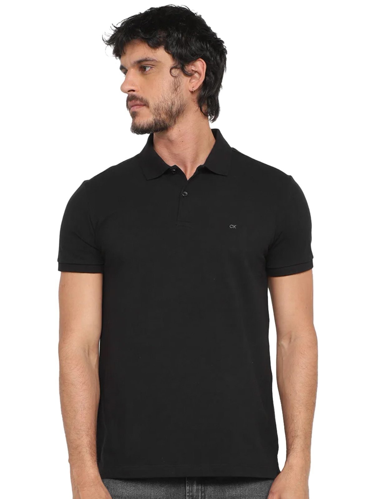 Imagem principal Polo Calvin Klein Masculina Piquet Slim Básica Sem Friso Preta Calvin Klein preto