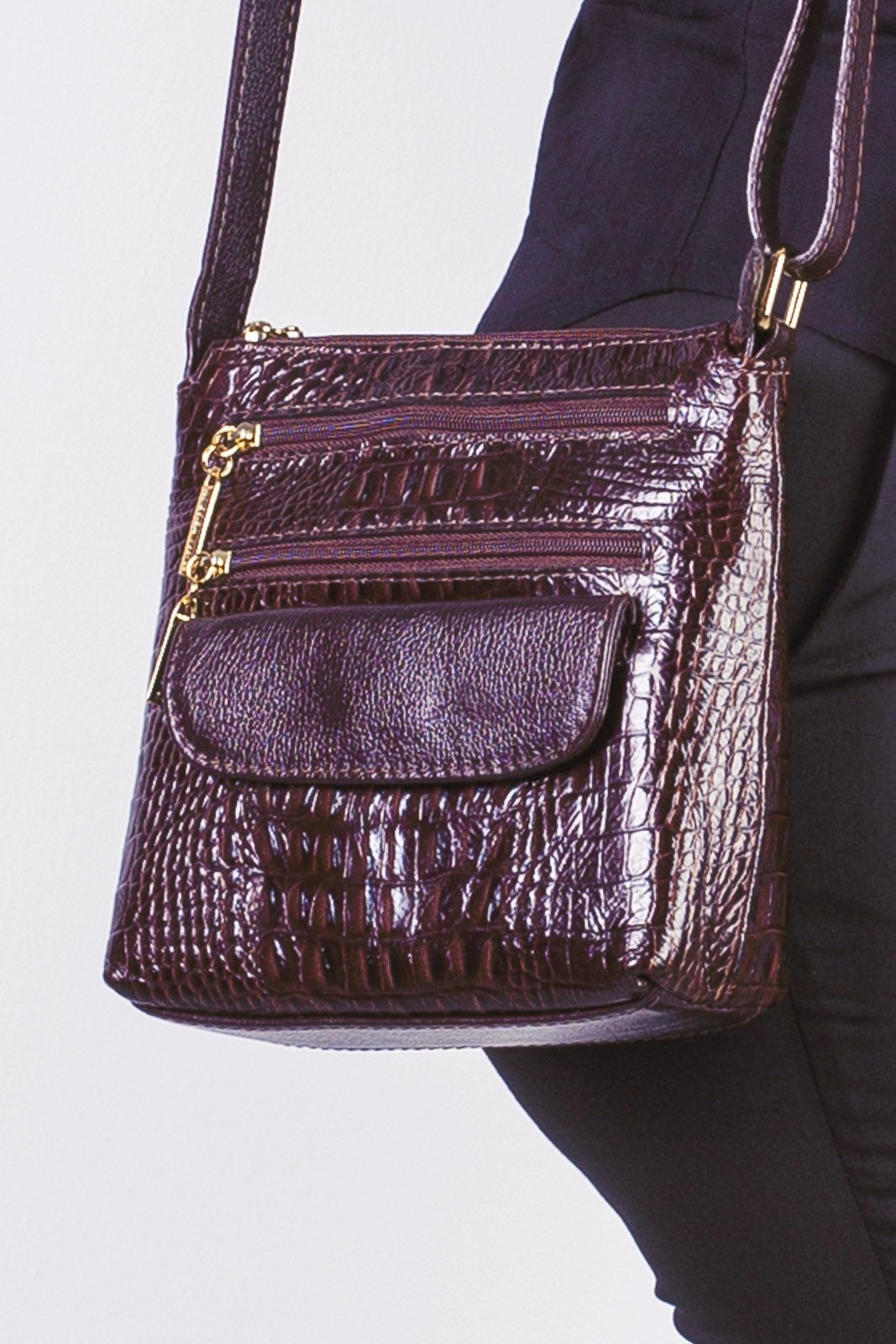 Imagem principal Bolsa transversal de couro croco Maura - Marsala Andrea Vinci vermelho