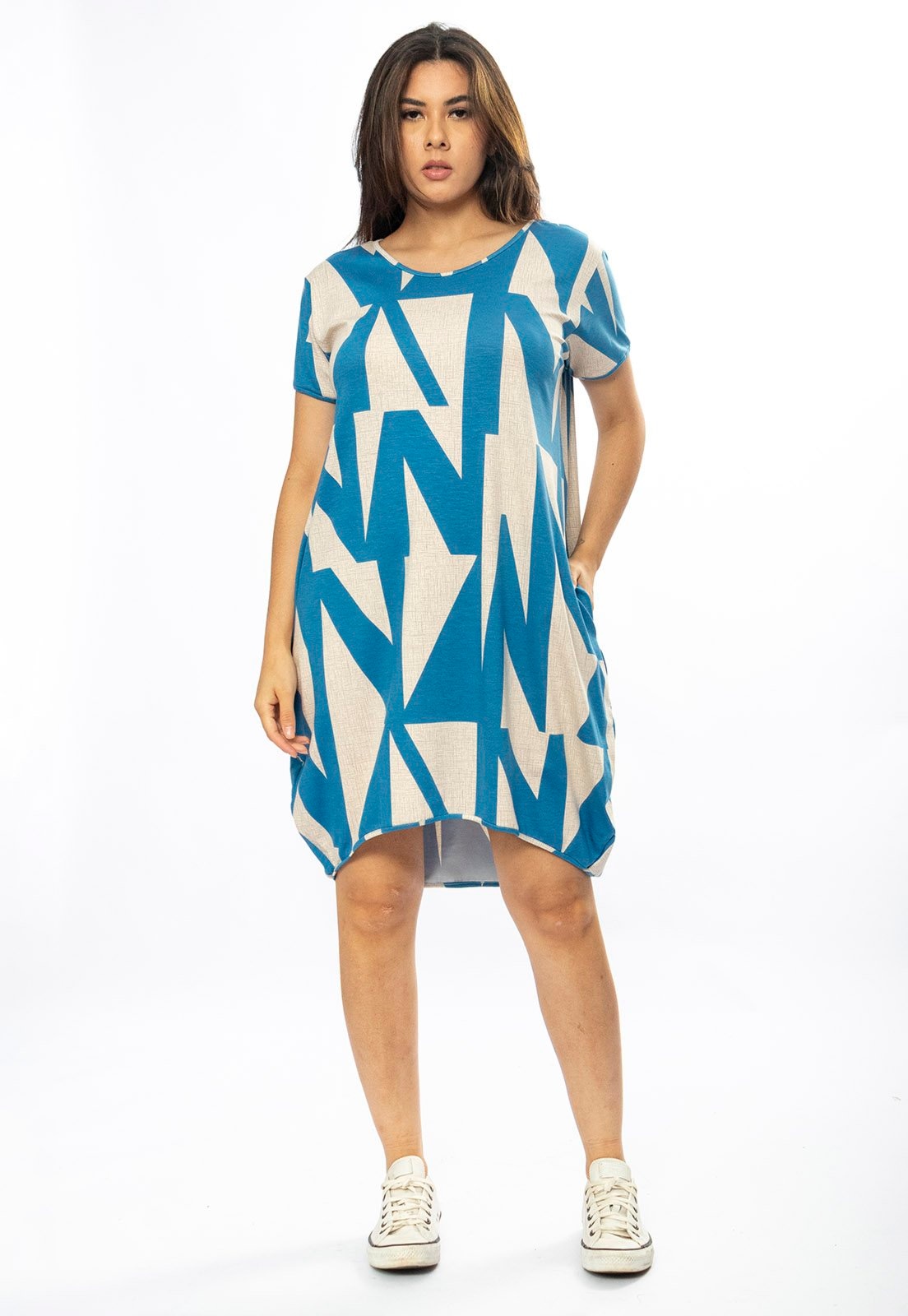 Imagem principal Vestido Curto Amazônia Vital Malha Amplo Always Estampa Geometric Blue Amazonia Vital bege blue