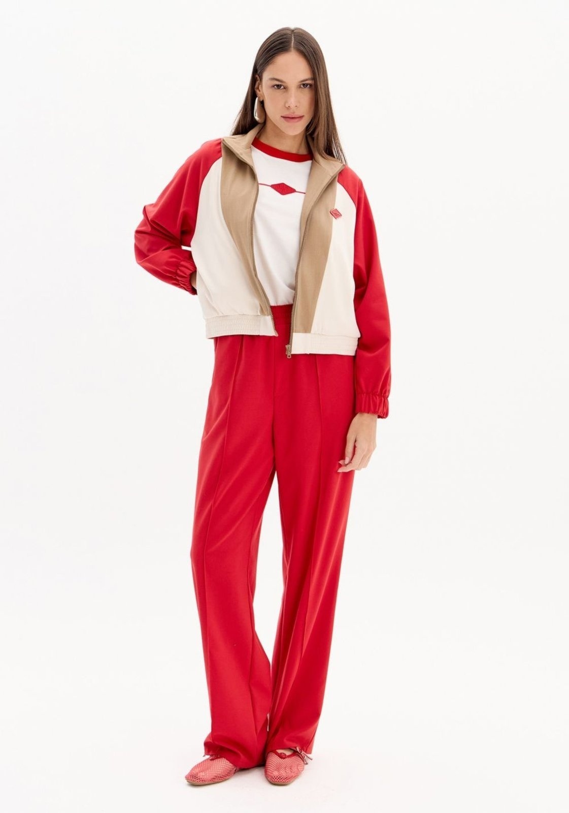 Imagem principal Calça Reta De Cintura Alta Com Elástico No Cós Sport Easy vermelho