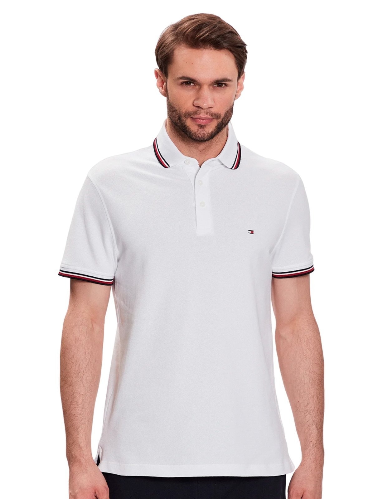 Imagem principal Polo Tommy Hilfiger Masculina Slim Piquet 1985 Tipped Slim Branca Tommy Hilfiger branco