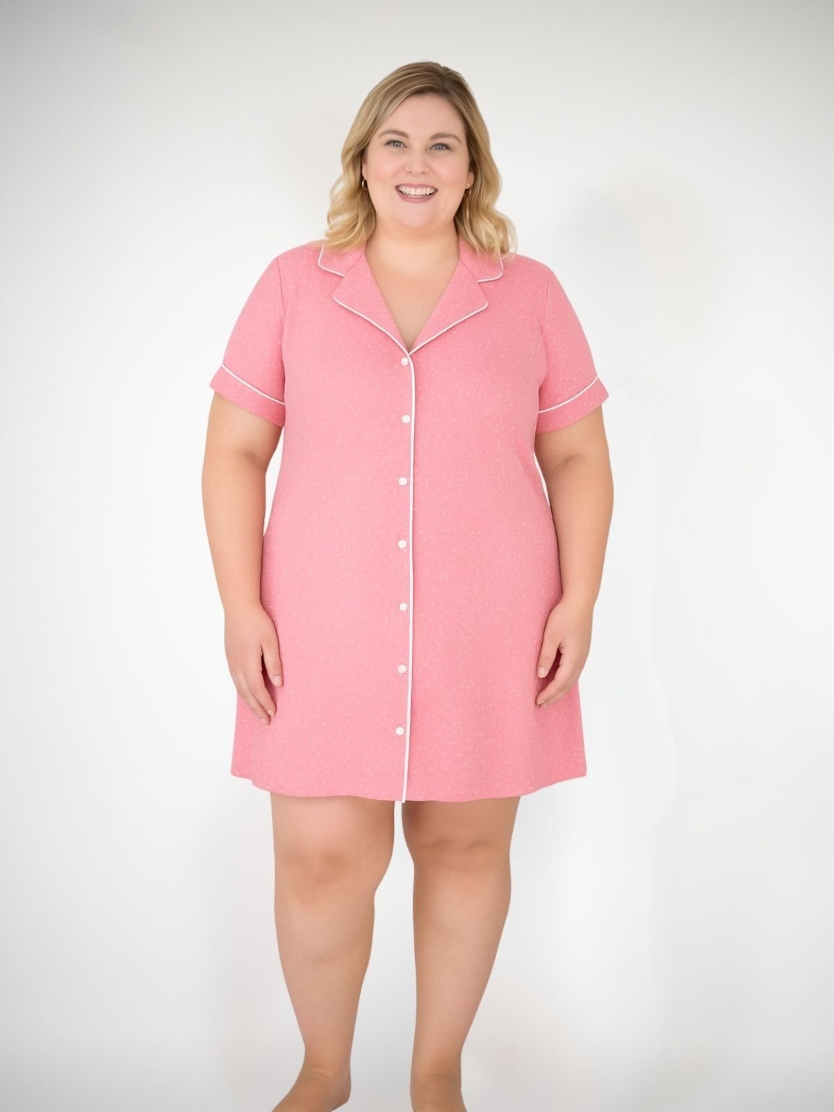 Imagem principal Camisola Algodão Plus Size Americana Curta Fiama - Poá Piante rosa