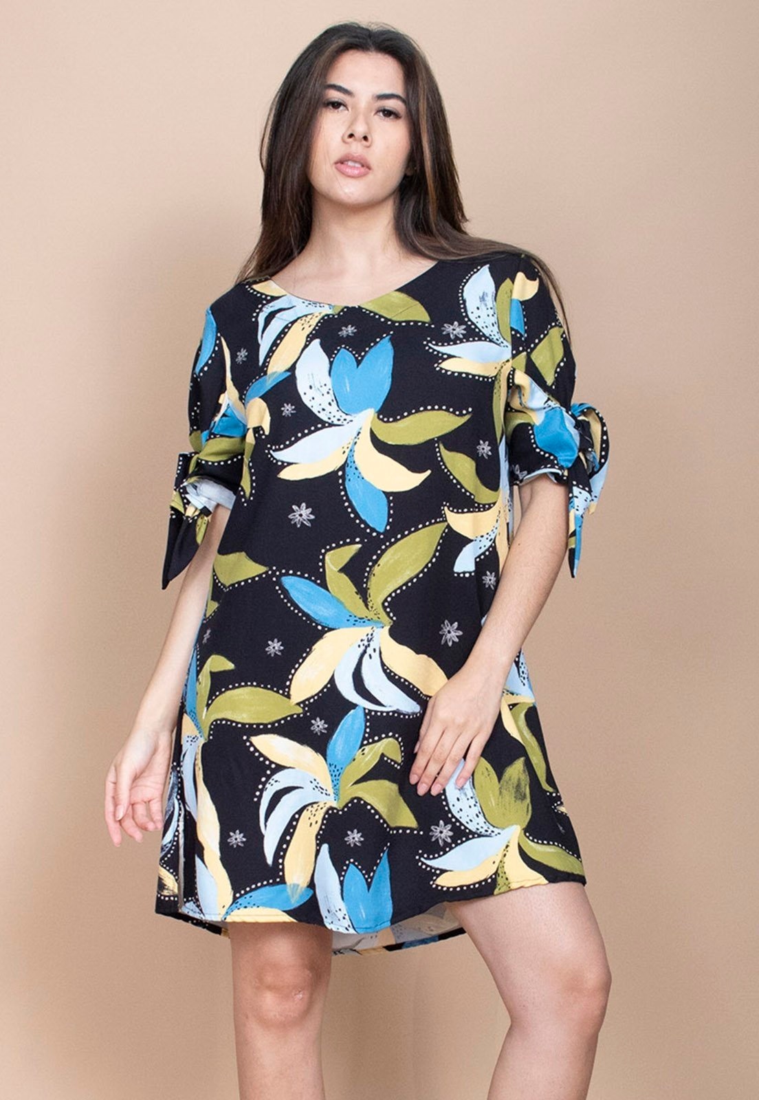 Imagem principal Vestido Curto Cabanafree Plano Estampa Jardim Noturno Cabanafree amarelo/azul/estampado