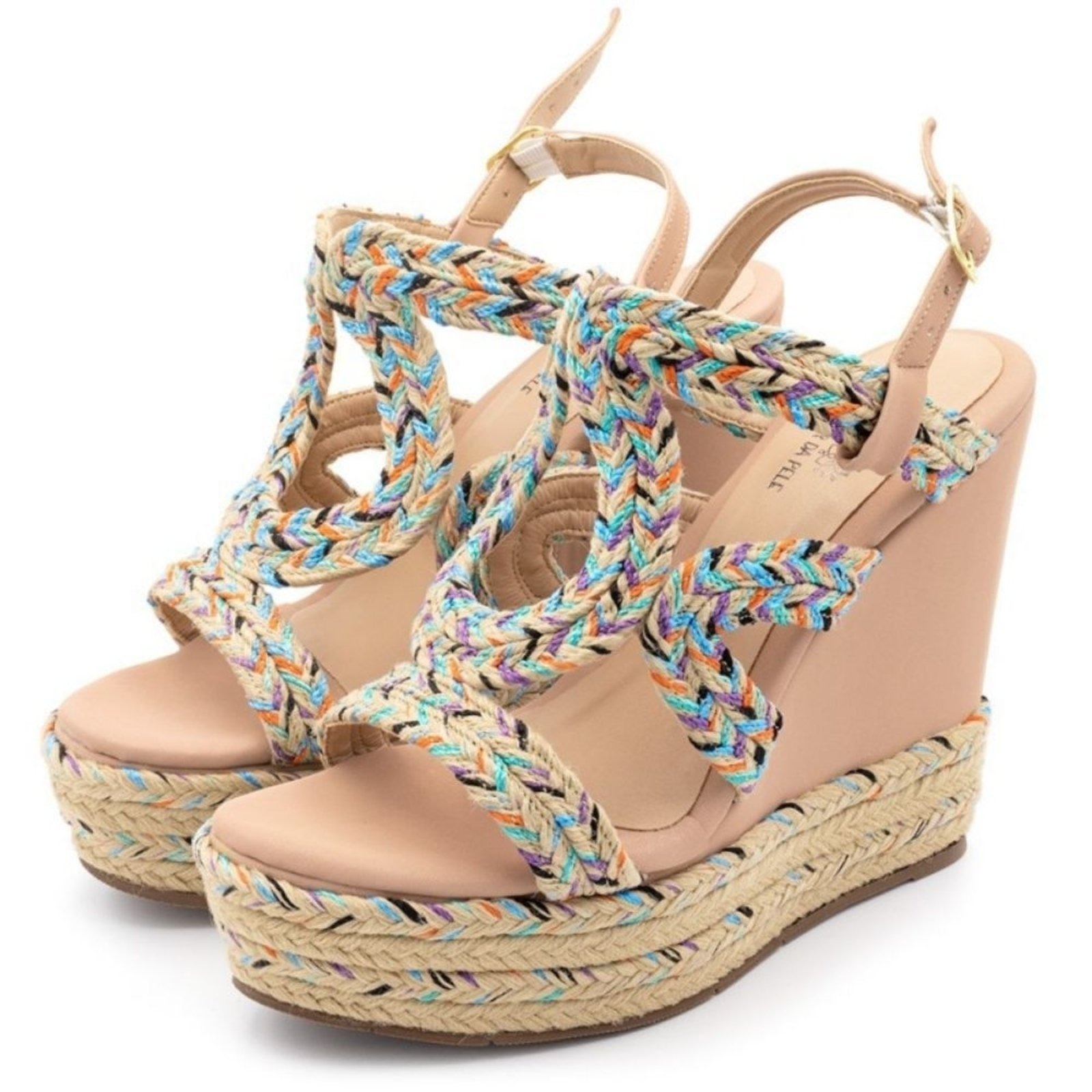 Imagem principal Sandália Feminina Anabela Napa e Corda Azul Lançamento Sete Sales nude