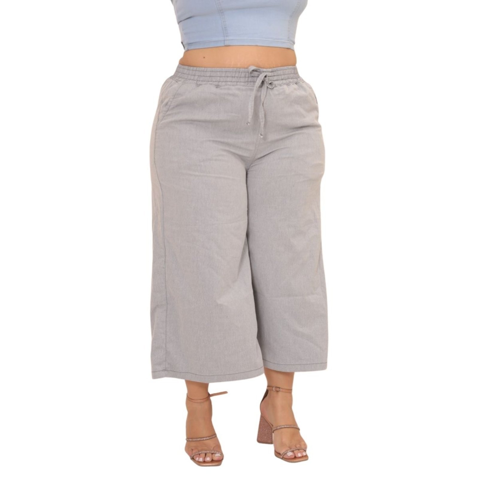 Imagem principal Calça Feminina Jeans Loka Plus Size Pantacourt Com Elastico na Cintura Jeans Loka cinza