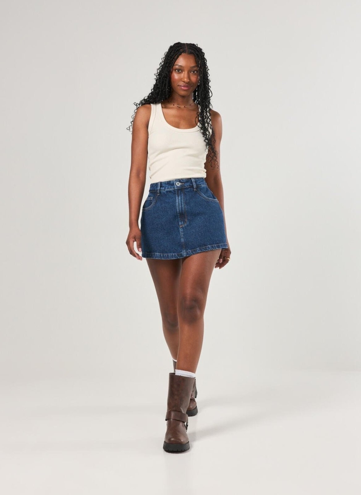 Imagem principal Short Saia Jeans Básico Cintura Alta Youcom azul marinho