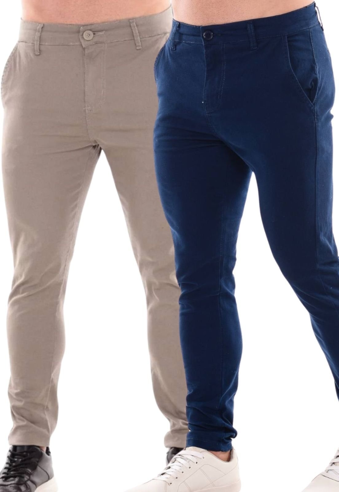 Imagem principal Kit 2 Calças Sarja Masculina Mys Jeans Confortável Estilosa Cinza Claro Ethereal Jeans azul