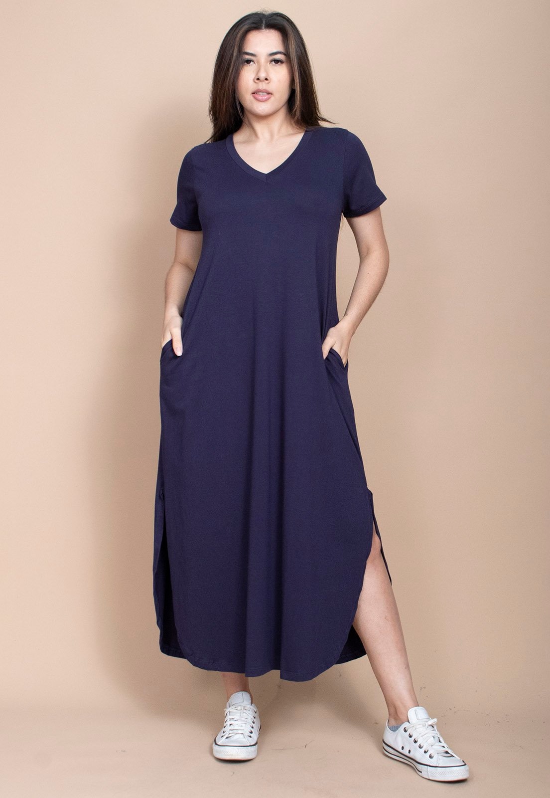 Imagem principal Vestido Cabanafree Midi Abapã Malha com Bolso Marinho Cabanafree azul