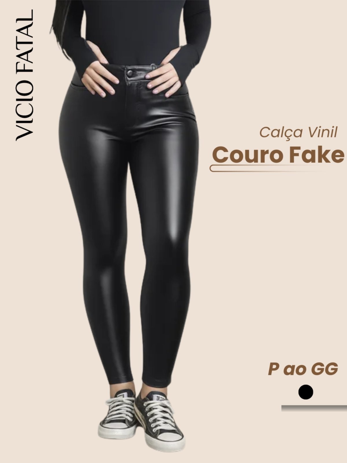 Imagem principal Calça Feminina Skinny Vinil Couro Falso Forrada Vicio Fatal preto