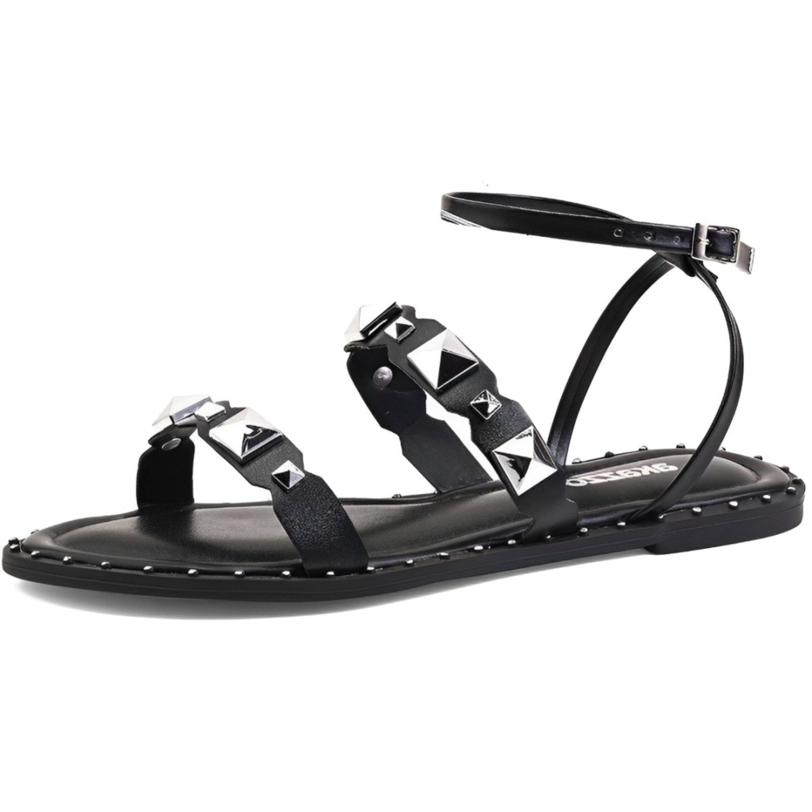 Imagem principal Sandália Feminina Rasteira Preta Akazzo Tachas Spikes Santa Rosa preto