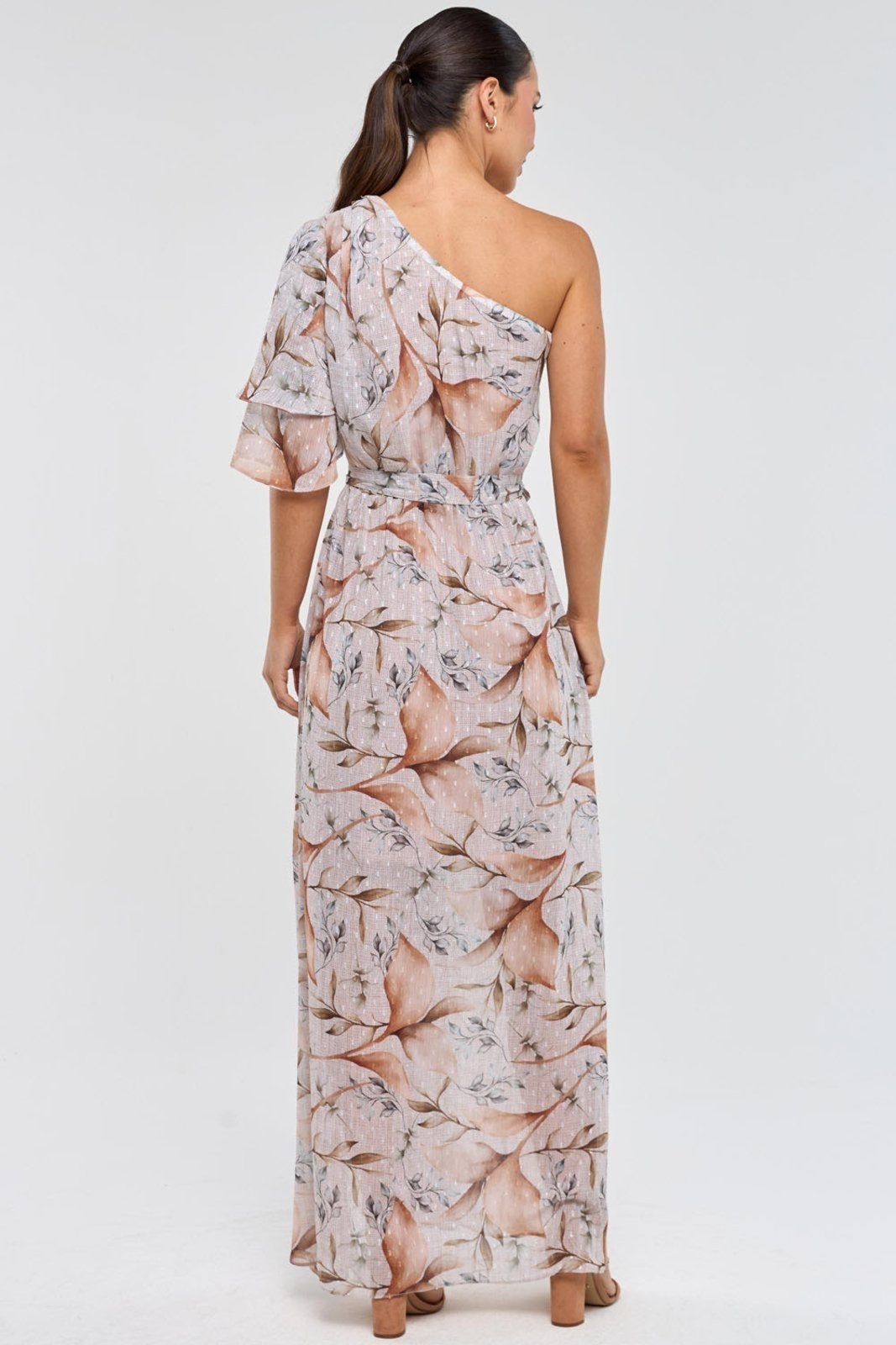 Imagem principal Vestido Longo PKS Um Ombro Só Estampa Mousse PKS bege