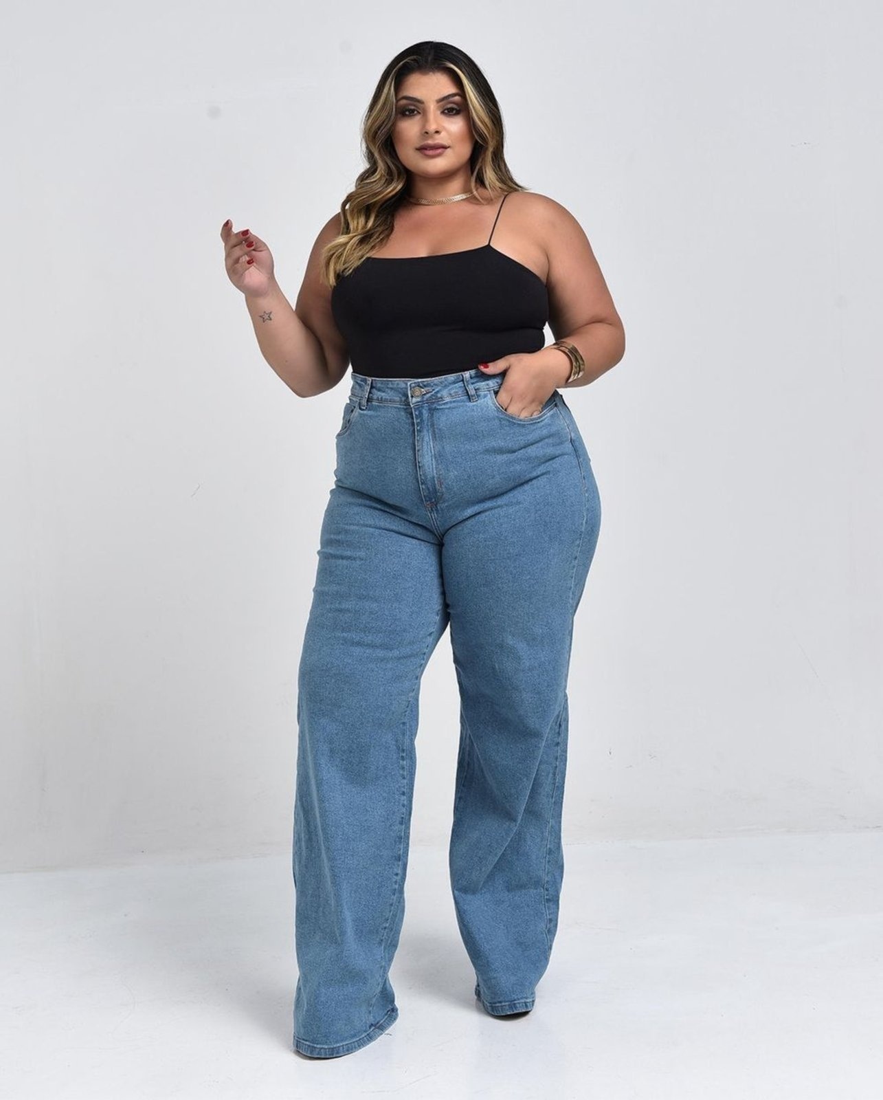 Imagem principal Calça Wide Leg Plus Size Feminina Cintura Alta Básica 28006 Média Consciência jeans
