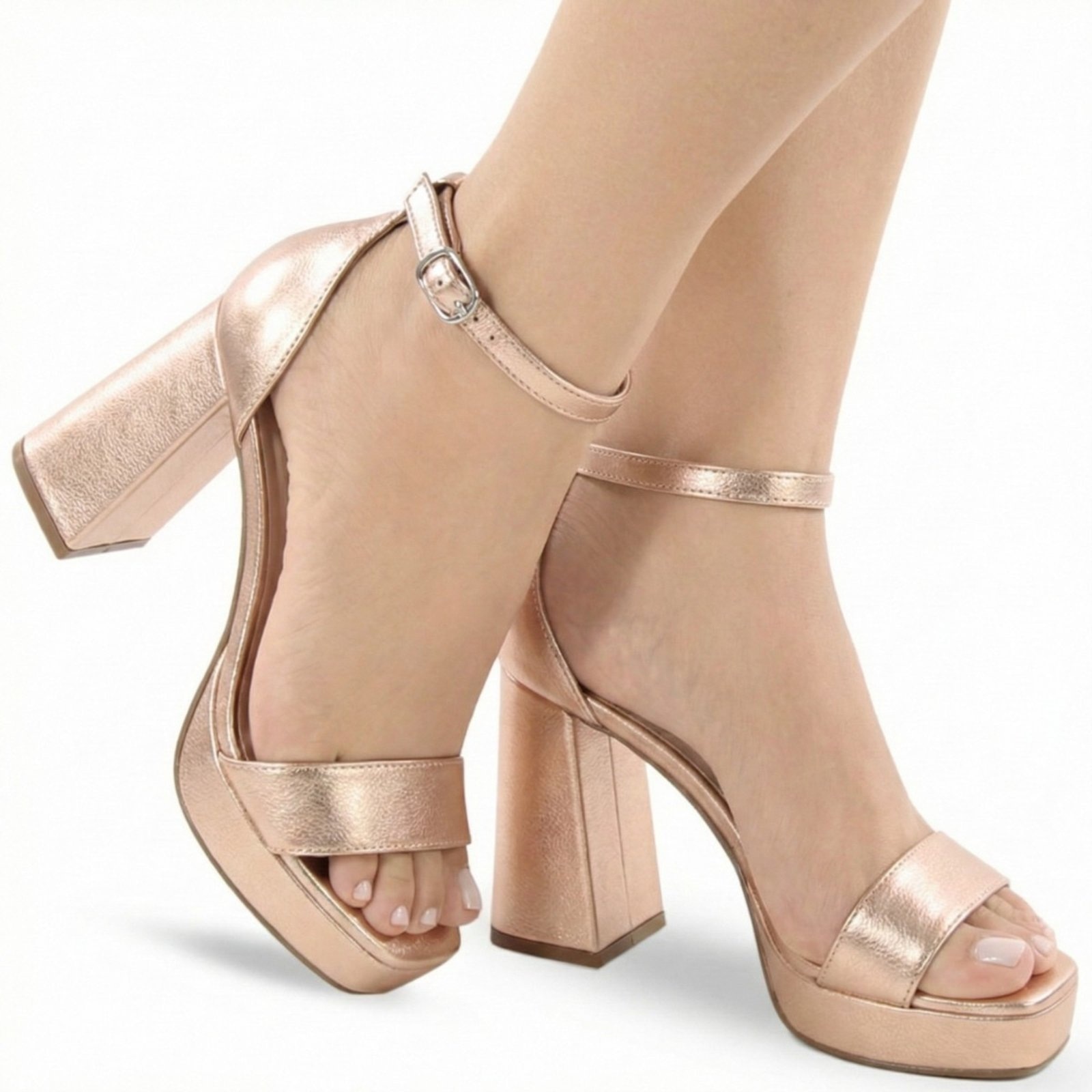 Imagem principal Sandália Modarpe Salto Grosso Meia Pata Alto 10cm Rose Gold M64 Modarpe rosê rose