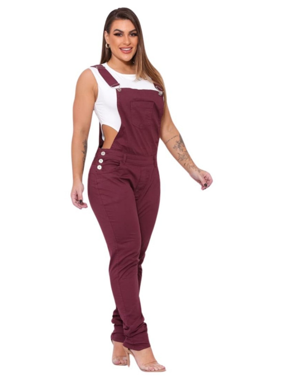 Imagem principal Macacão Feminino Jeans Light Jardineira JEANS LIGHT vinho