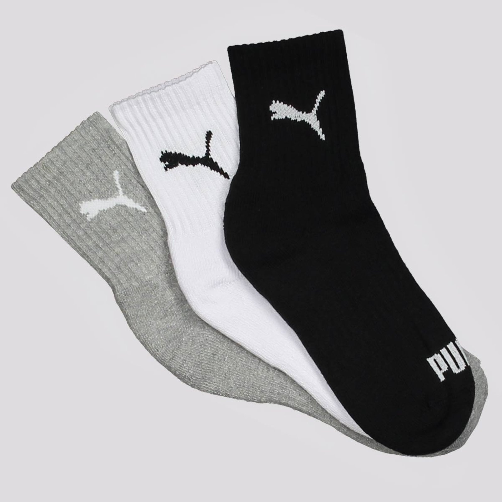 Imagem principal Kit Meia Puma Cano Médio 3 Pares Feminina Cinza, P Puma multicolorido