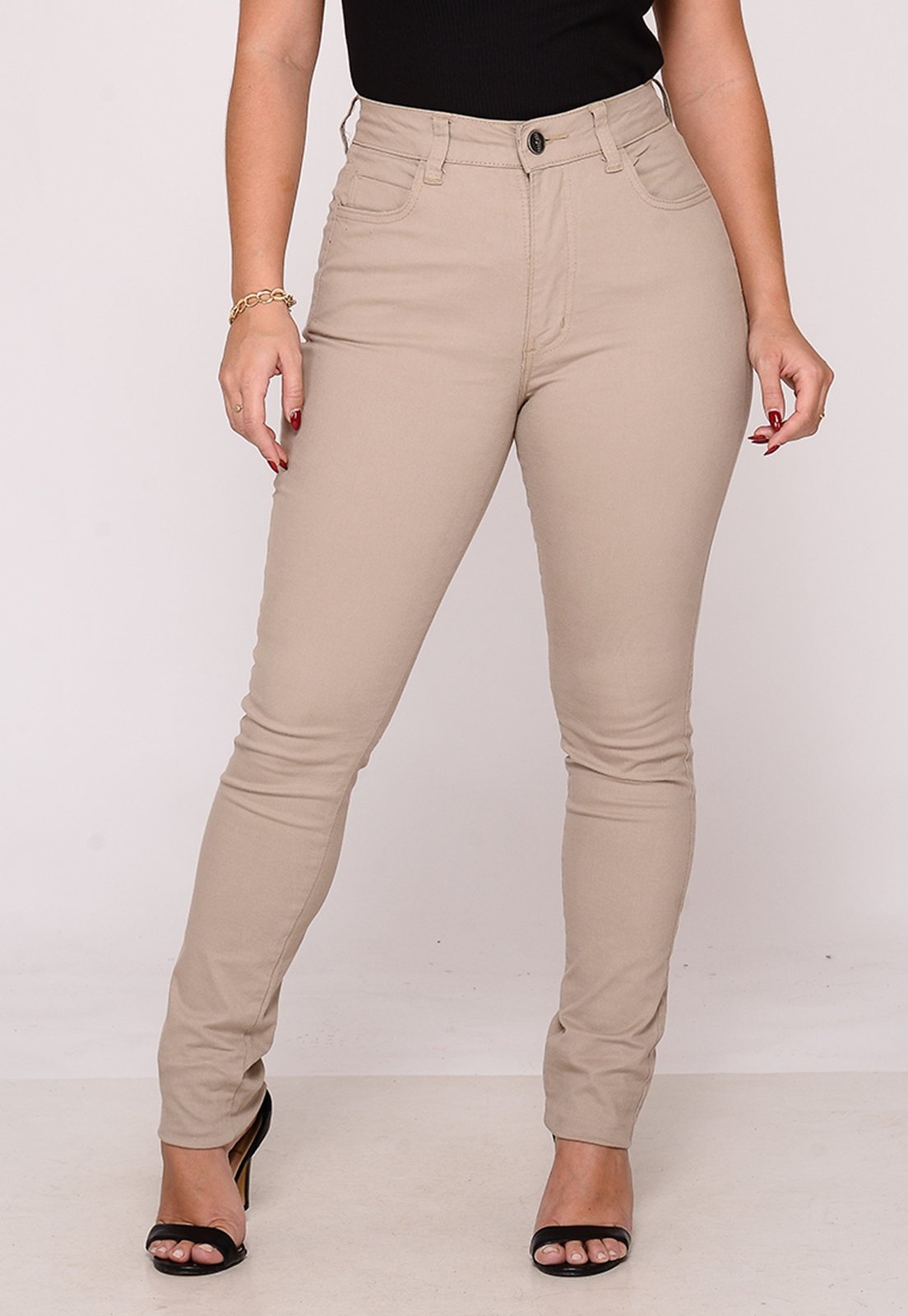 Imagem principal Calça Sarja Feminina Macaw Skinny Conforto Elastano Cintura Alta Caqui Macaw amarelo/bege/cáqui caqui