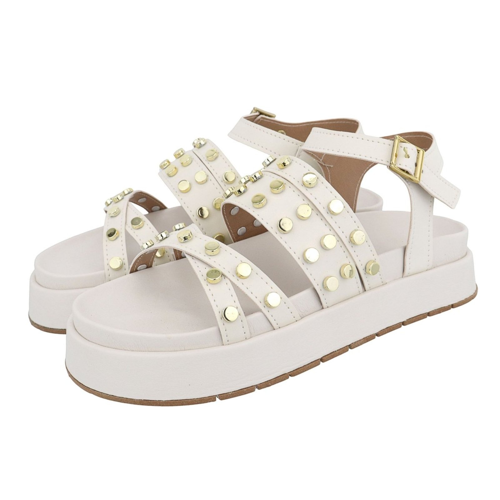 Imagem principal Sandália Papete Feminina Plataforma Sola Alta Bolinhas Off White TELLINI STORE off-white white