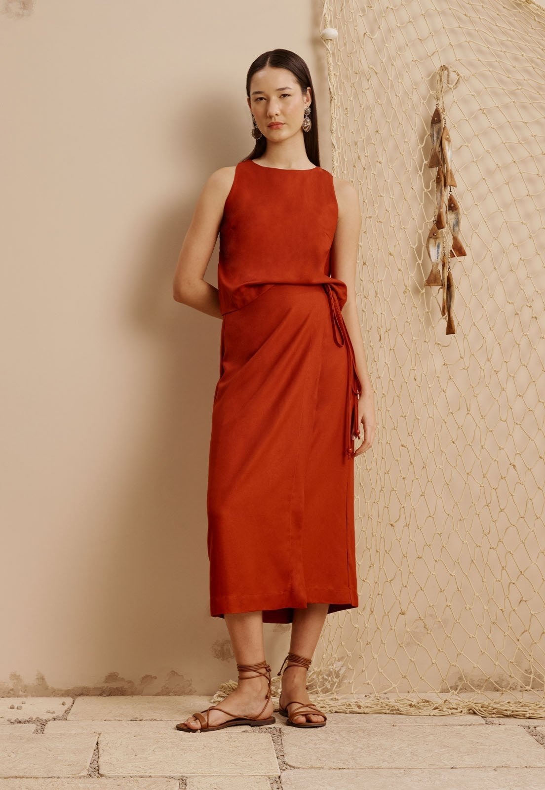 Imagem principal Saia Midi Pareô Lisa CaCay marrom