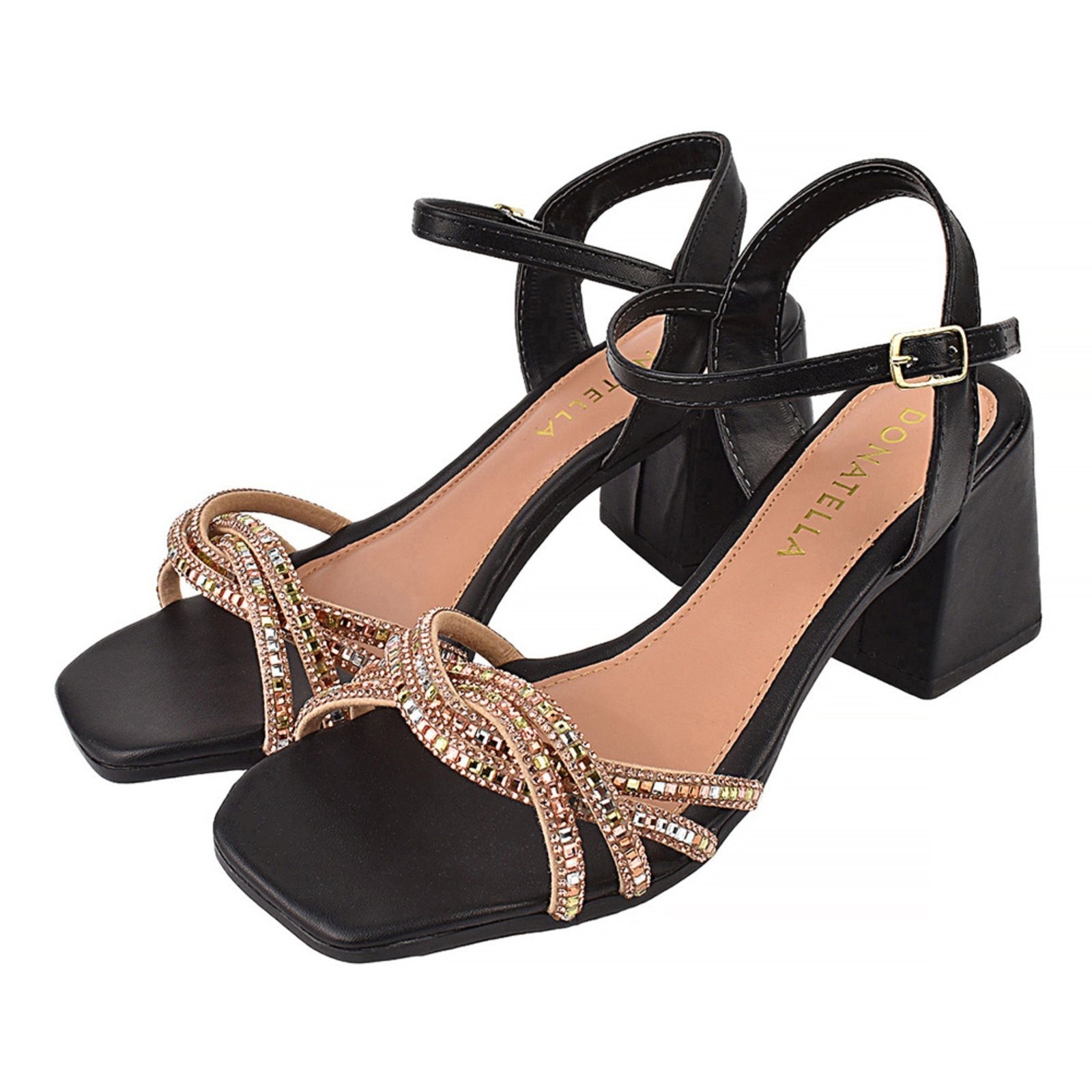 Imagem principal Sandália Feminina Salto Alto Brilho Pedraria CM Calçados Bico Quadrado Festa Santorine Monte Shoes preto