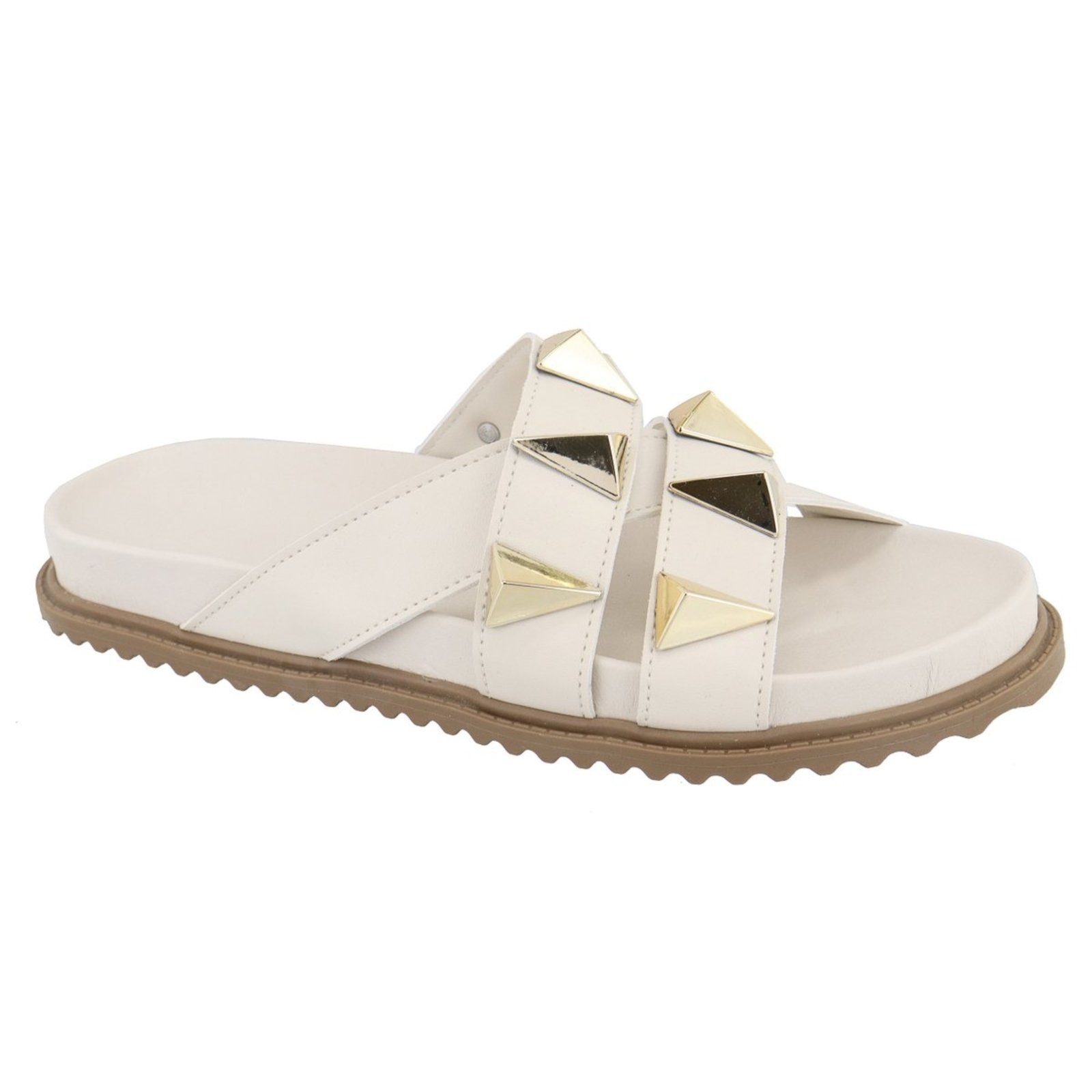 Imagem principal Sandalia Papete Rasteira Flat Feminina Off White Piramides TELLINI STORE off-white white