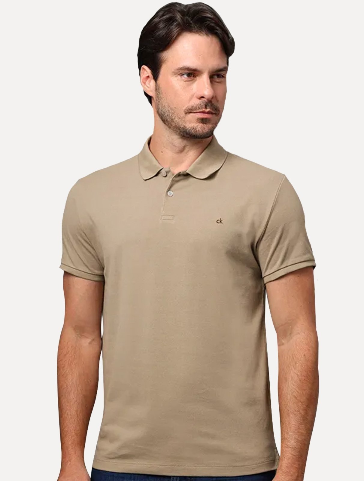 Imagem principal Polo Calvin Klein Masculina Piquet Slim Fit Sem Friso édio Calvin Klein cáqui